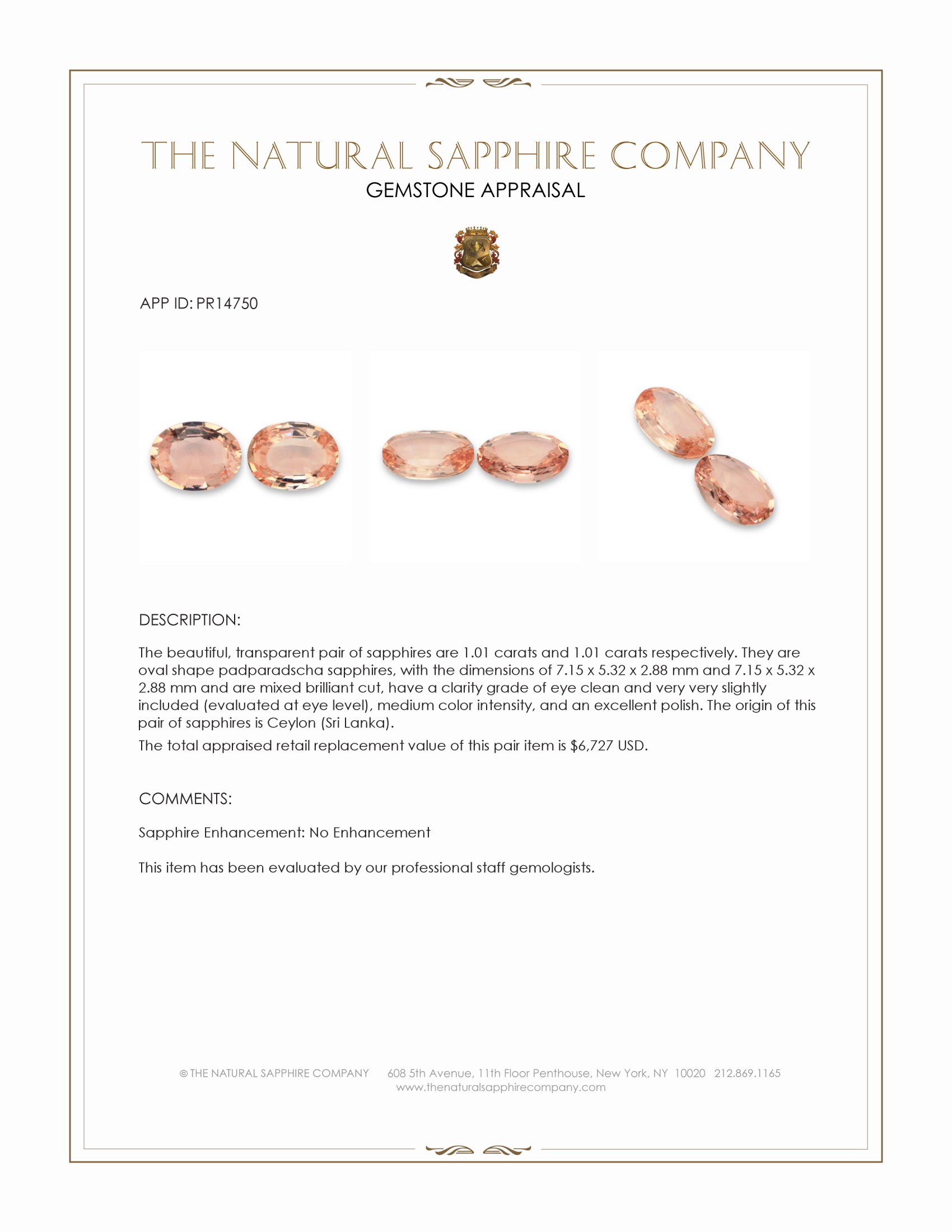 2.02 Ct.Tw. Padparadscha Sapphire Pair from Ceylon (Sri Lanka)