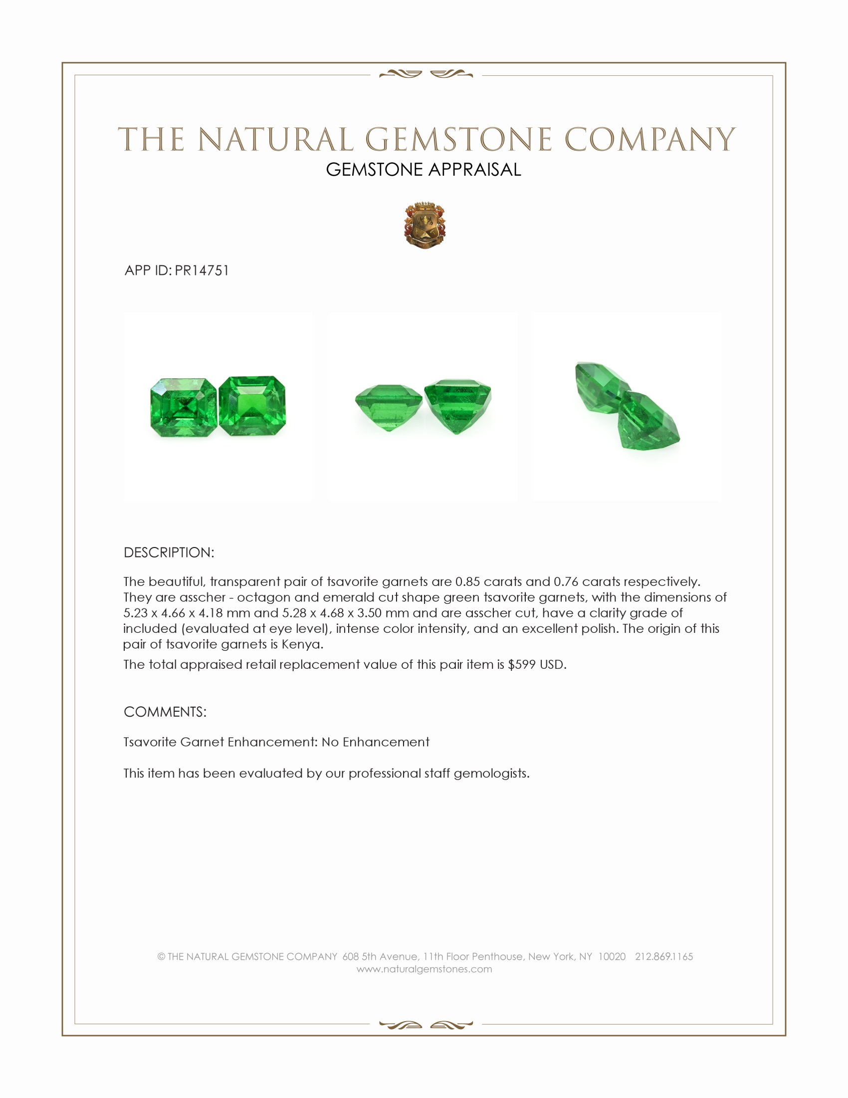 1.61 Ct.Tw. Tsavorite Garnet Pair from Kenya