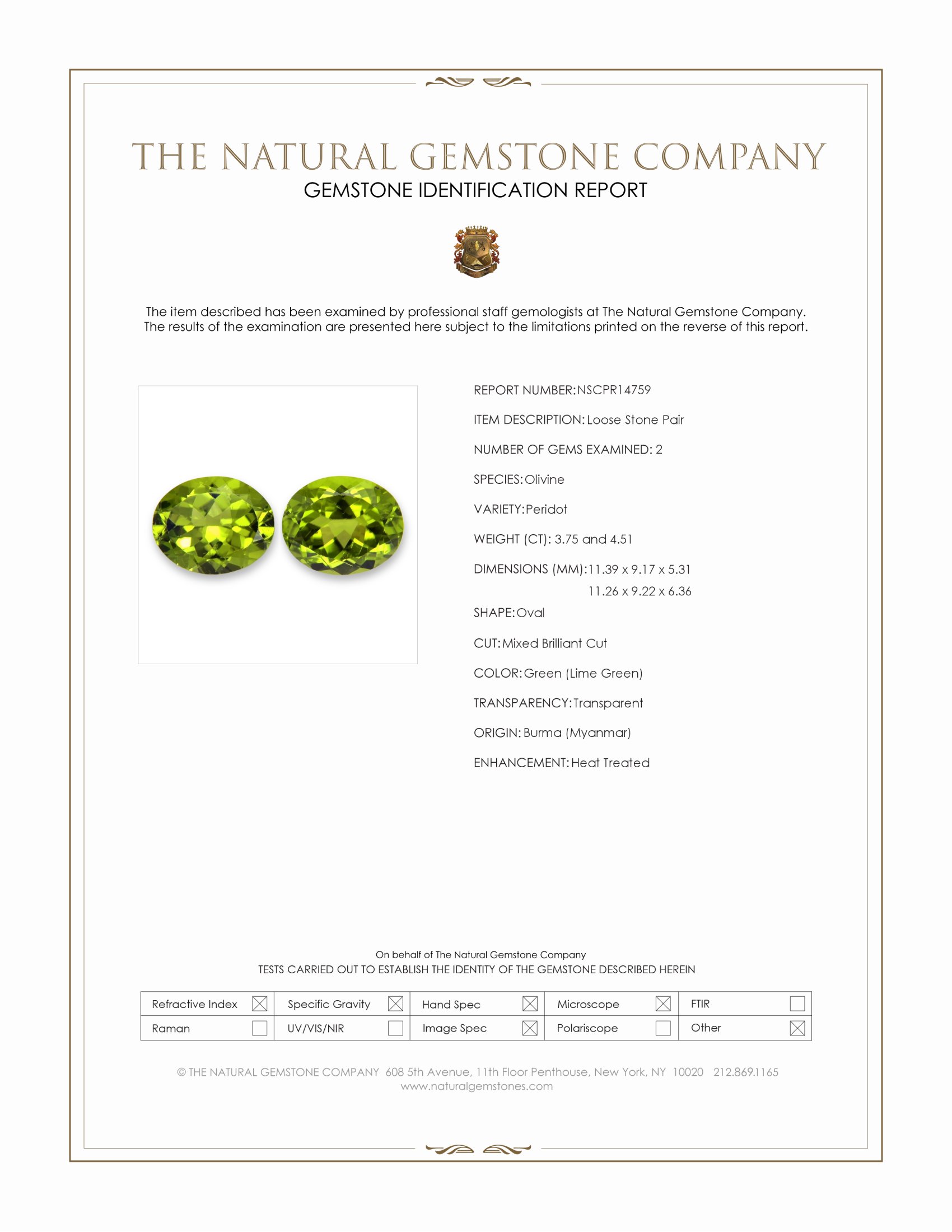 8.26 Ct.Tw. Green (Lime Green) Peridot Pair from Burma (Myanmar)
