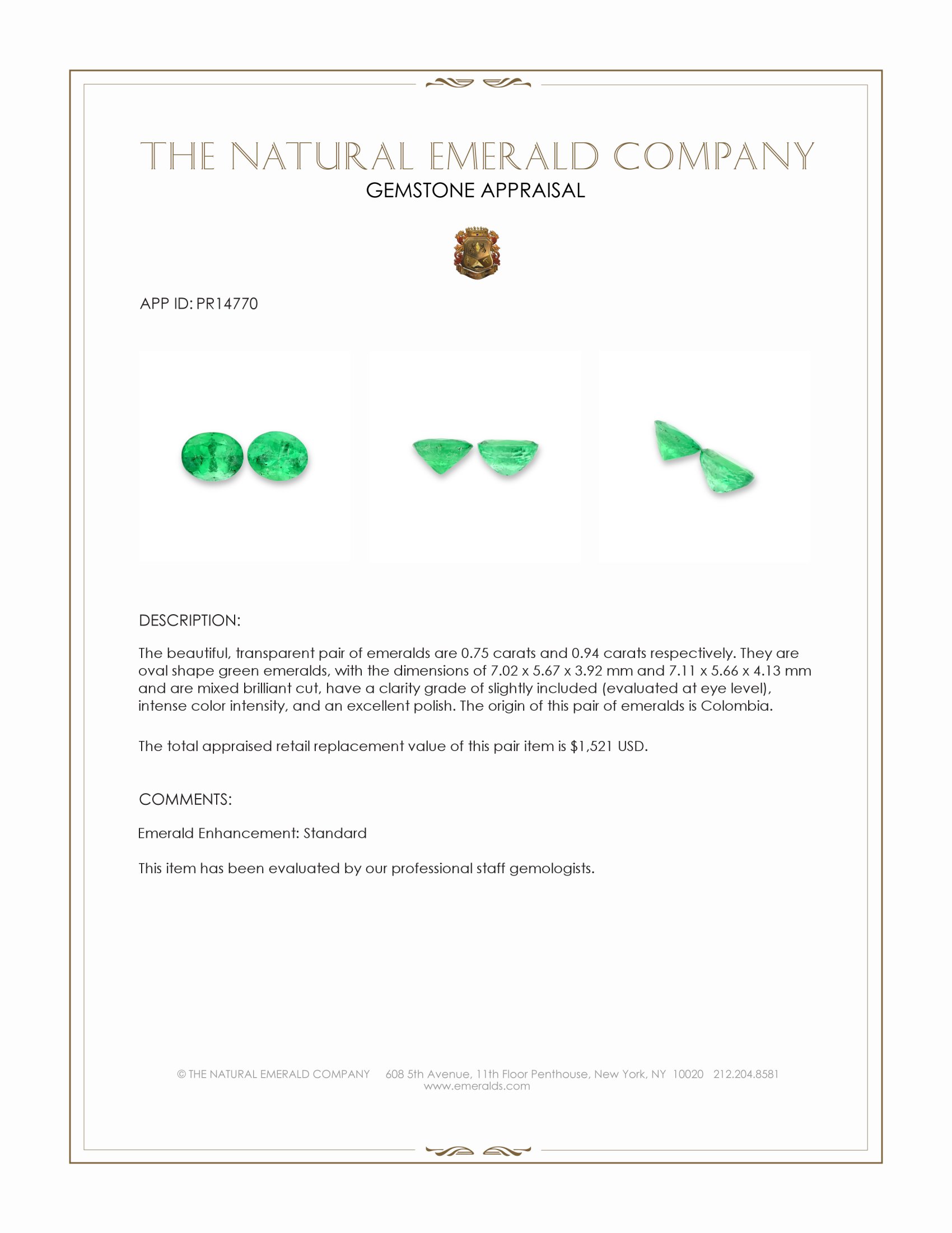 1.69 Ct.Tw. Emerald Pair from Colombia