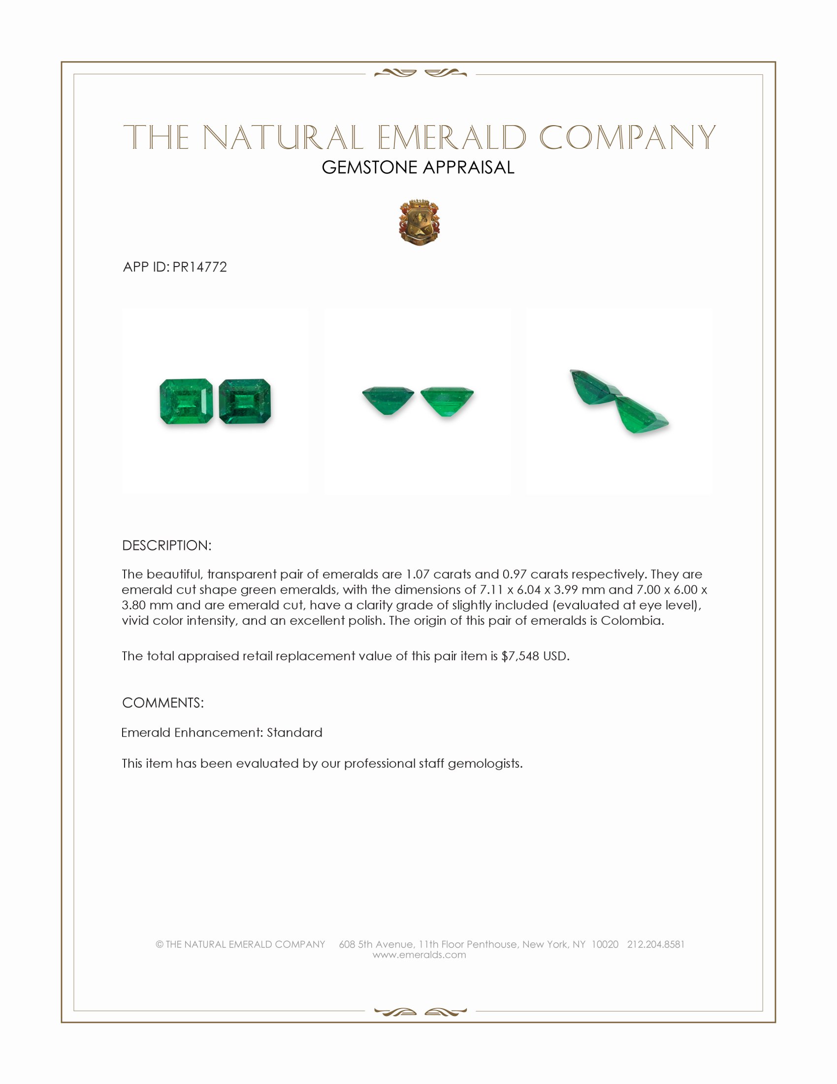 2.04 Ct.Tw. Emerald Pair from Colombia