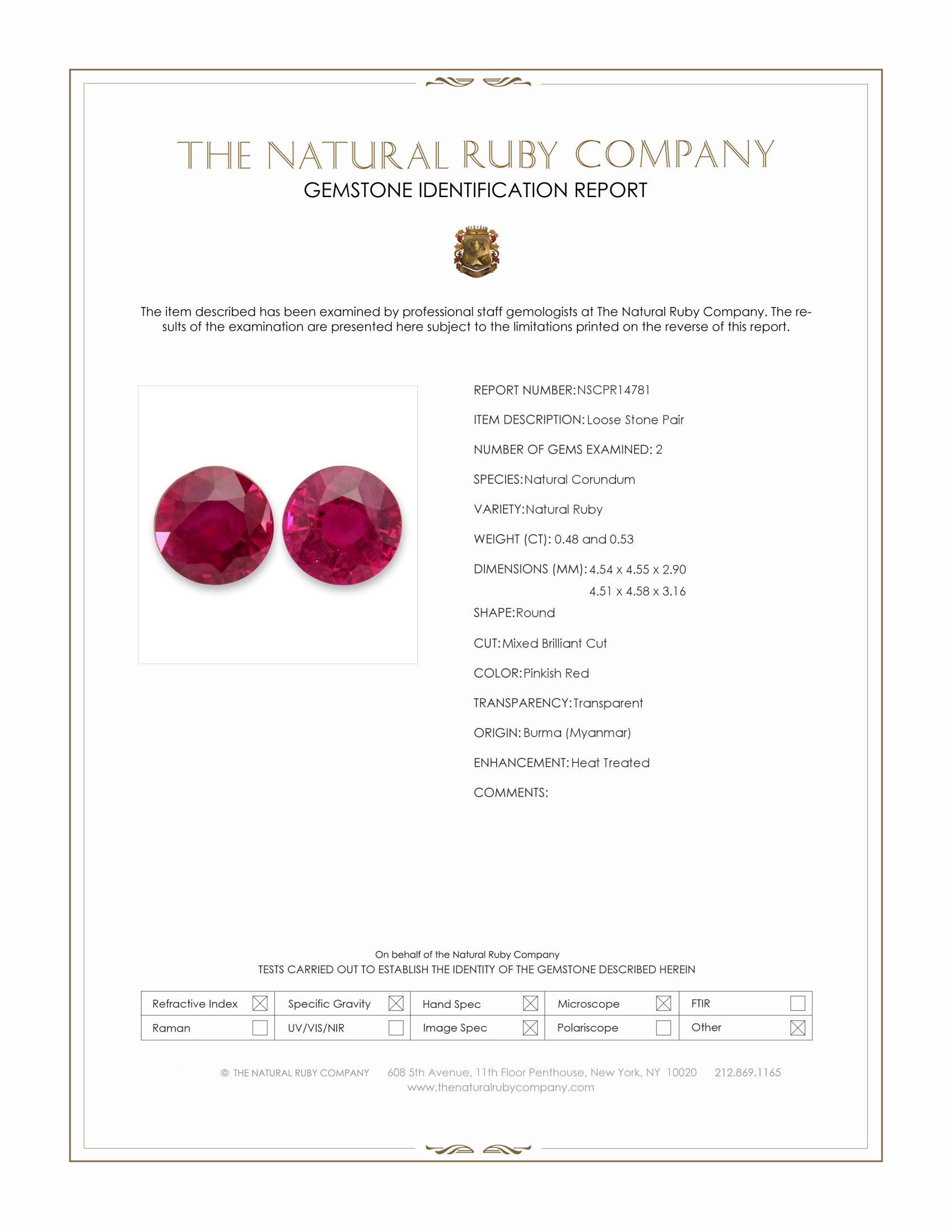 1.01 Ct.Tw. Pinkish Red Ruby Pair from Burma (Myanmar)