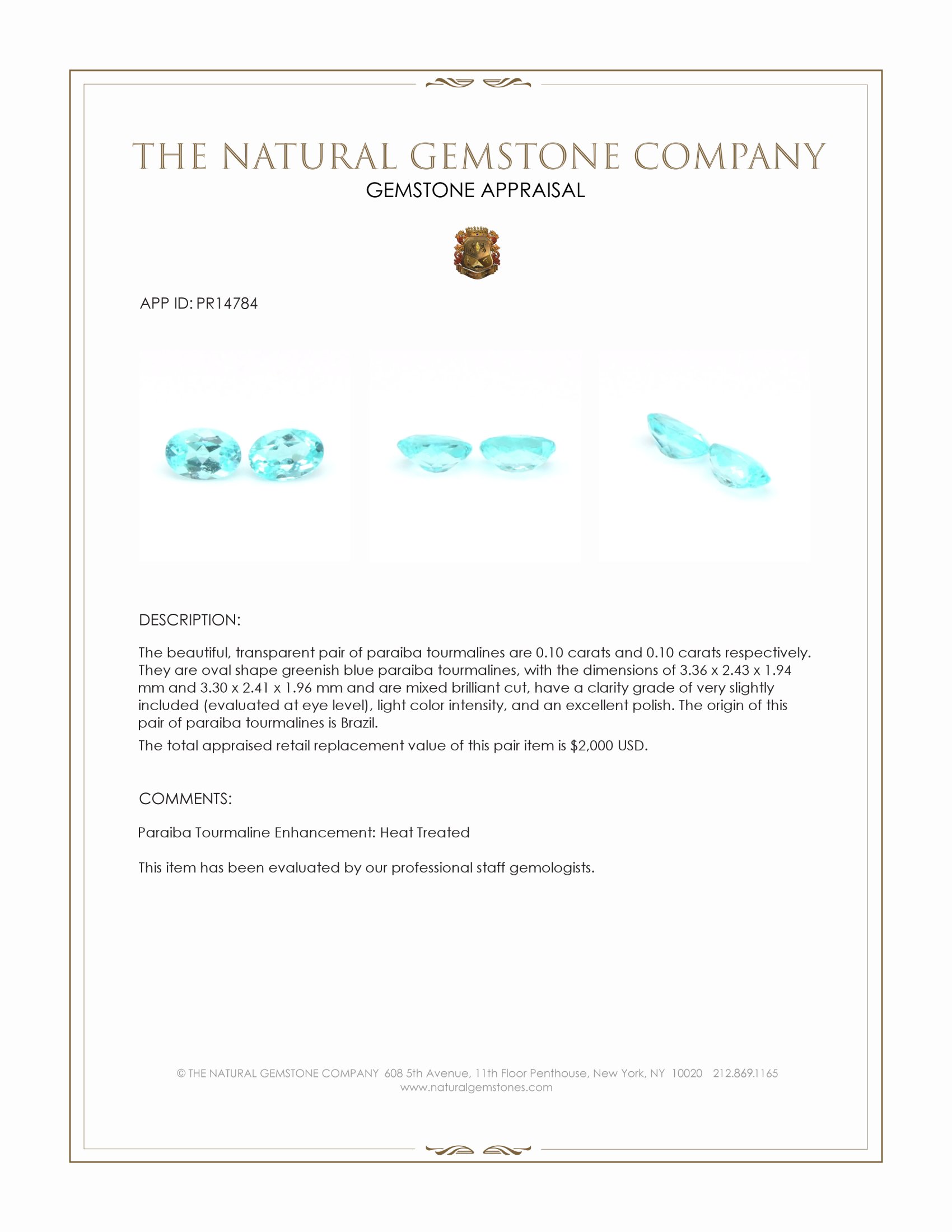 0.20 Ct.Tw. Greenish Blue Paraiba Tourmaline Pair from Brazil