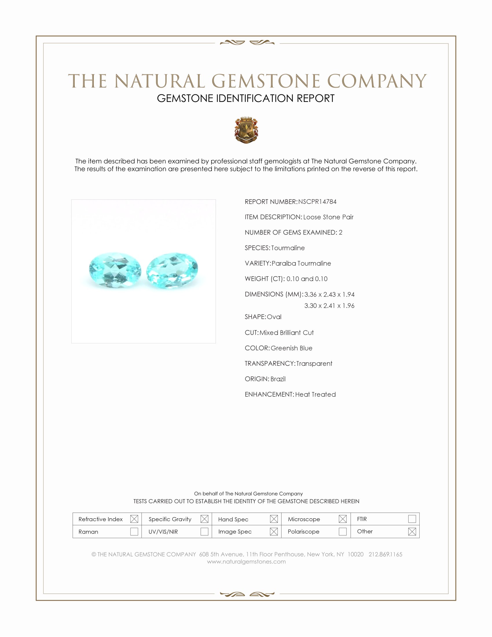 0.20 Ct.Tw. Greenish Blue Paraiba Tourmaline Pair from Brazil