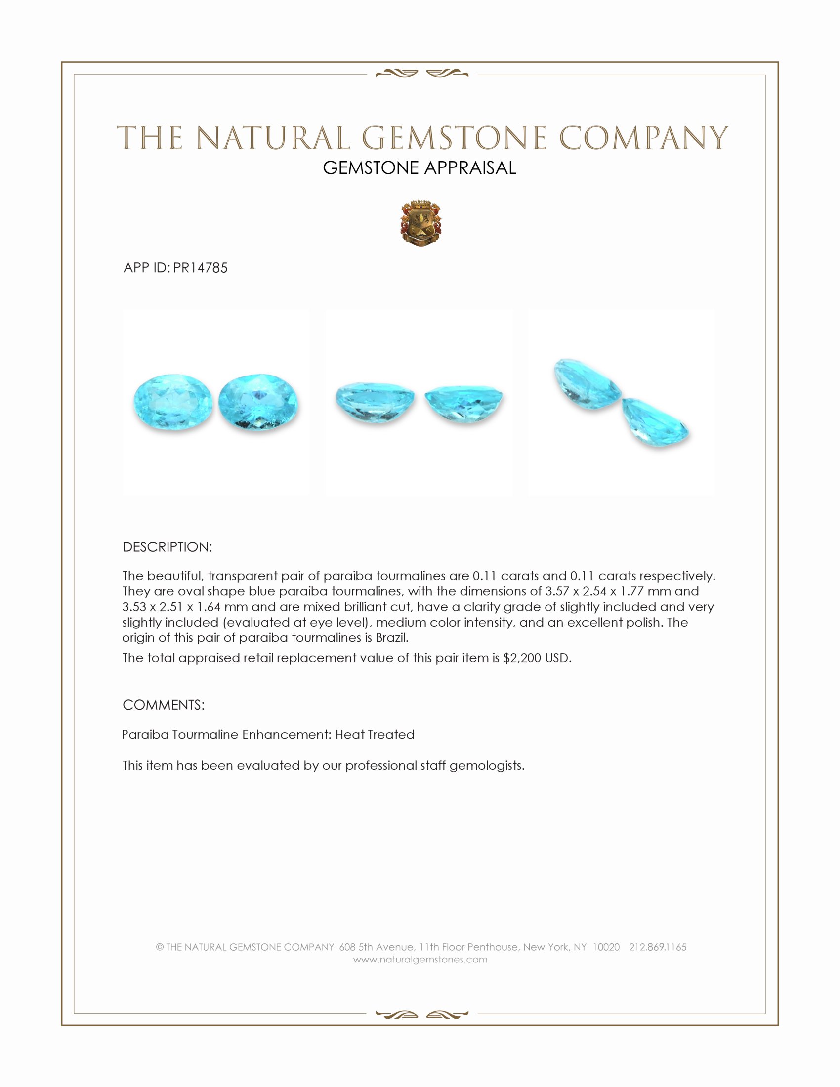 0.22 Ct.Tw. Blue Paraiba Tourmaline Pair from Brazil