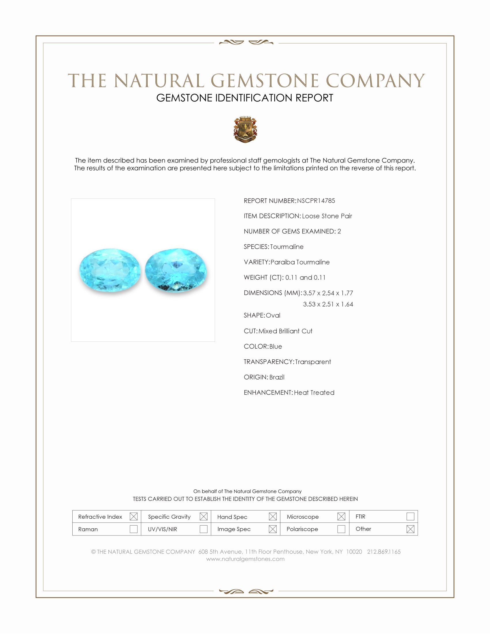 0.22 Ct.Tw. Blue Paraiba Tourmaline Pair from Brazil