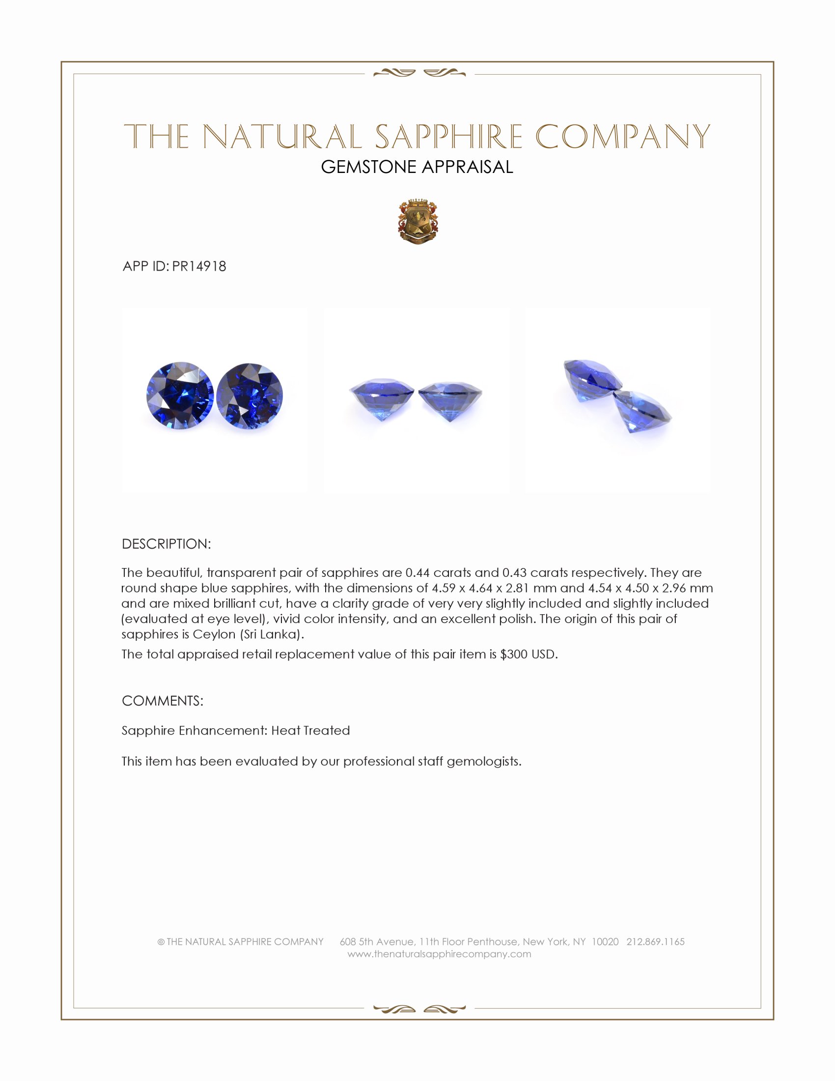 0.87 Ct.Tw. Blue Sapphire Pair from Ceylon (Sri Lanka)