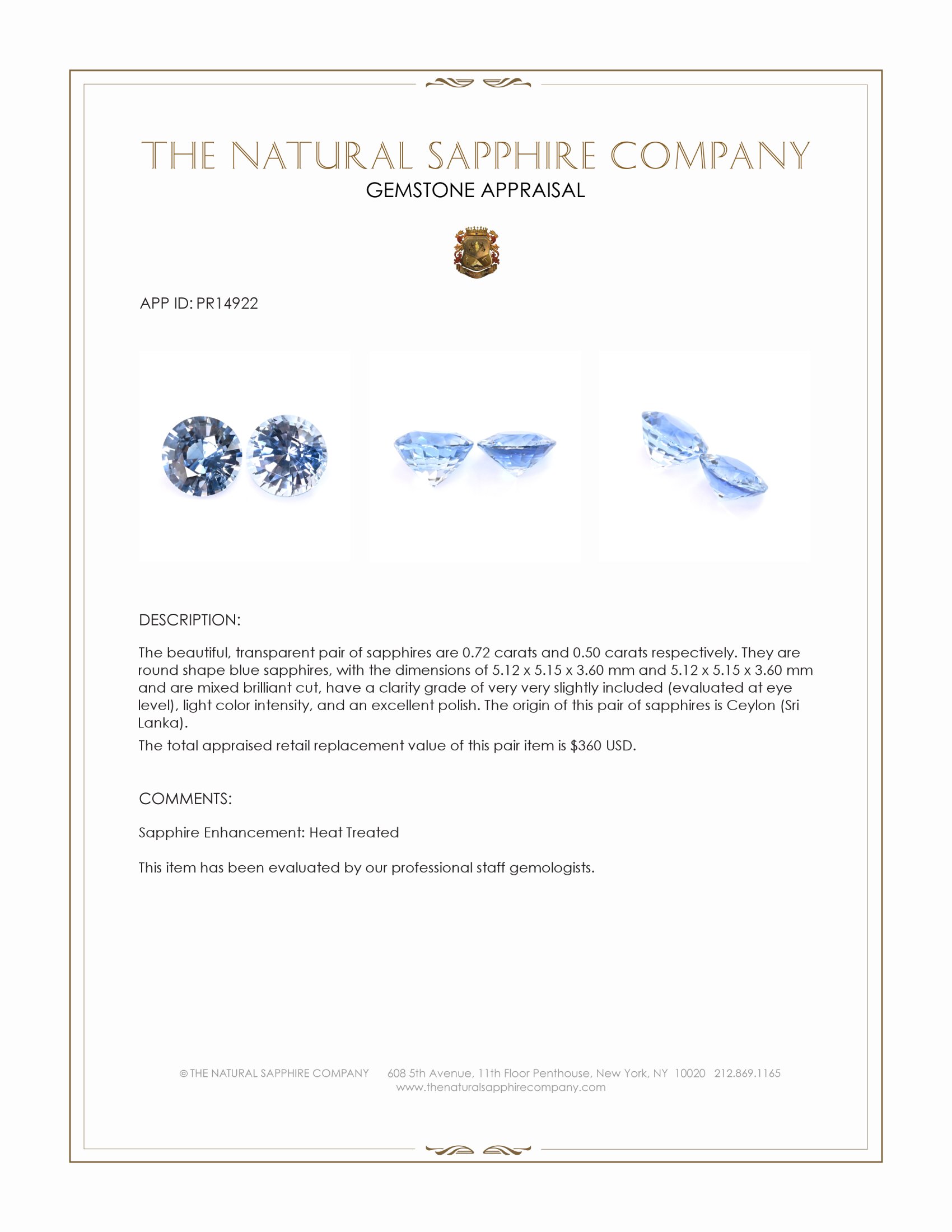1.22 Ct.Tw. Blue Sapphire Pair from Ceylon (Sri Lanka)