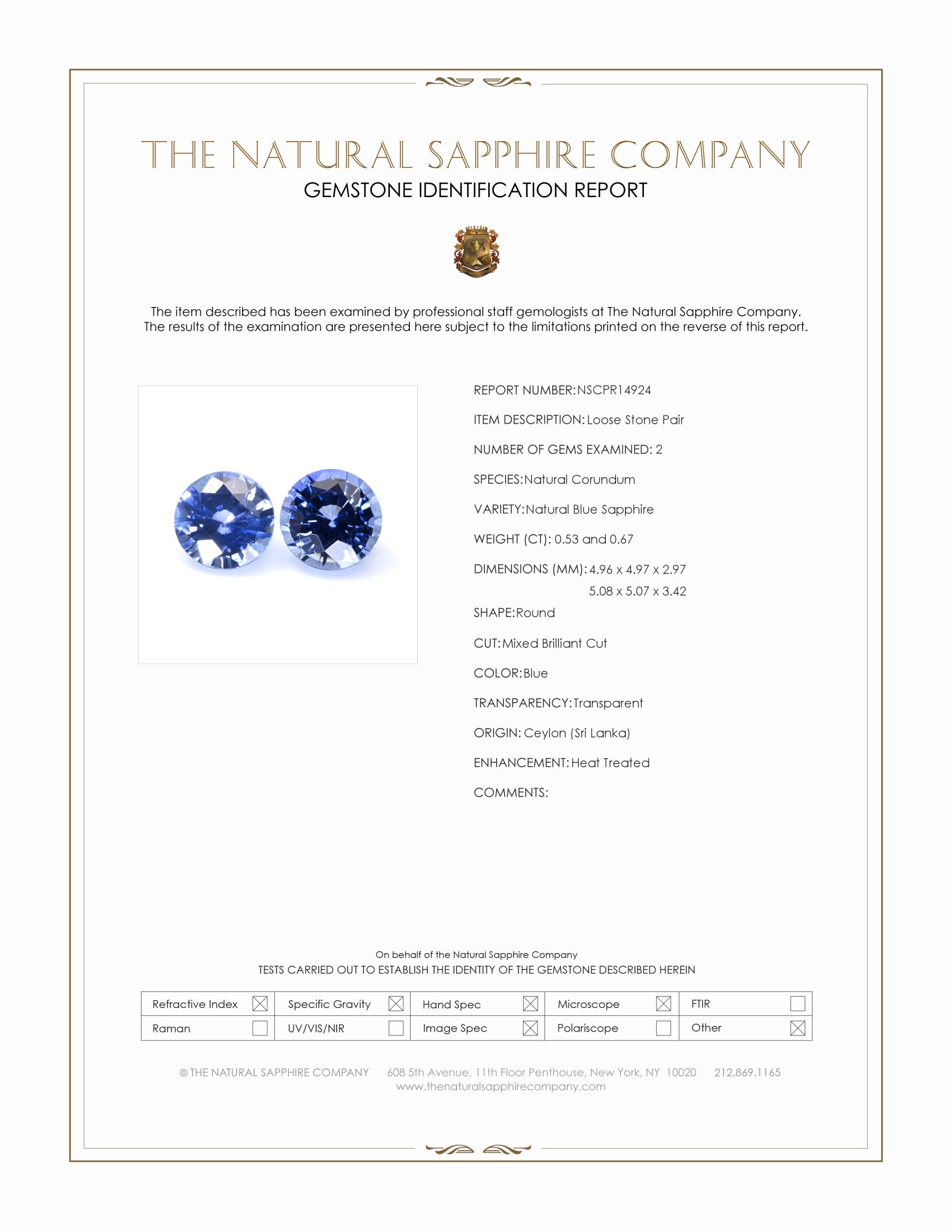 1.20 Ct.Tw. Blue Sapphire Pair from Ceylon (Sri Lanka)