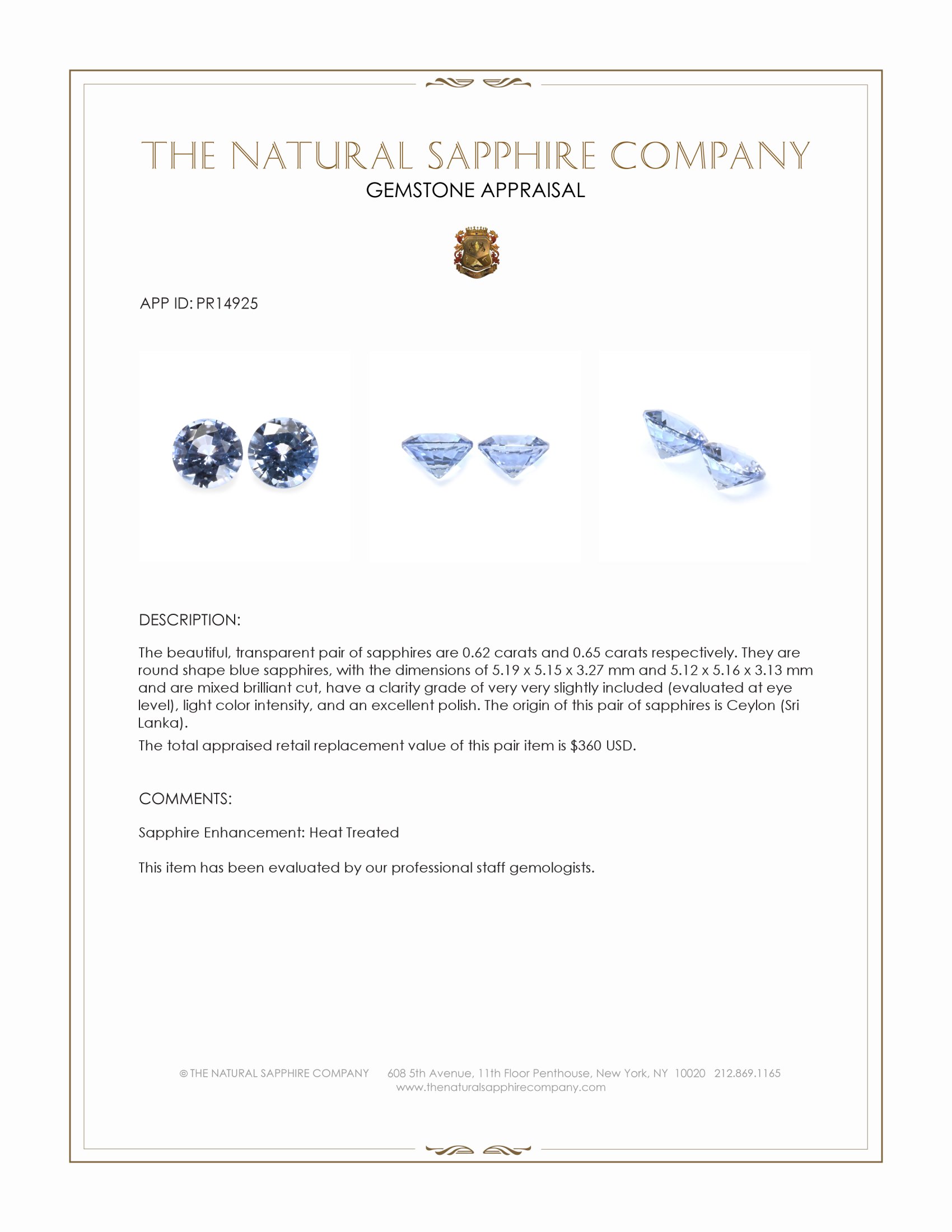 1.27 Ct.Tw. Blue Sapphire Pair from Ceylon (Sri Lanka)