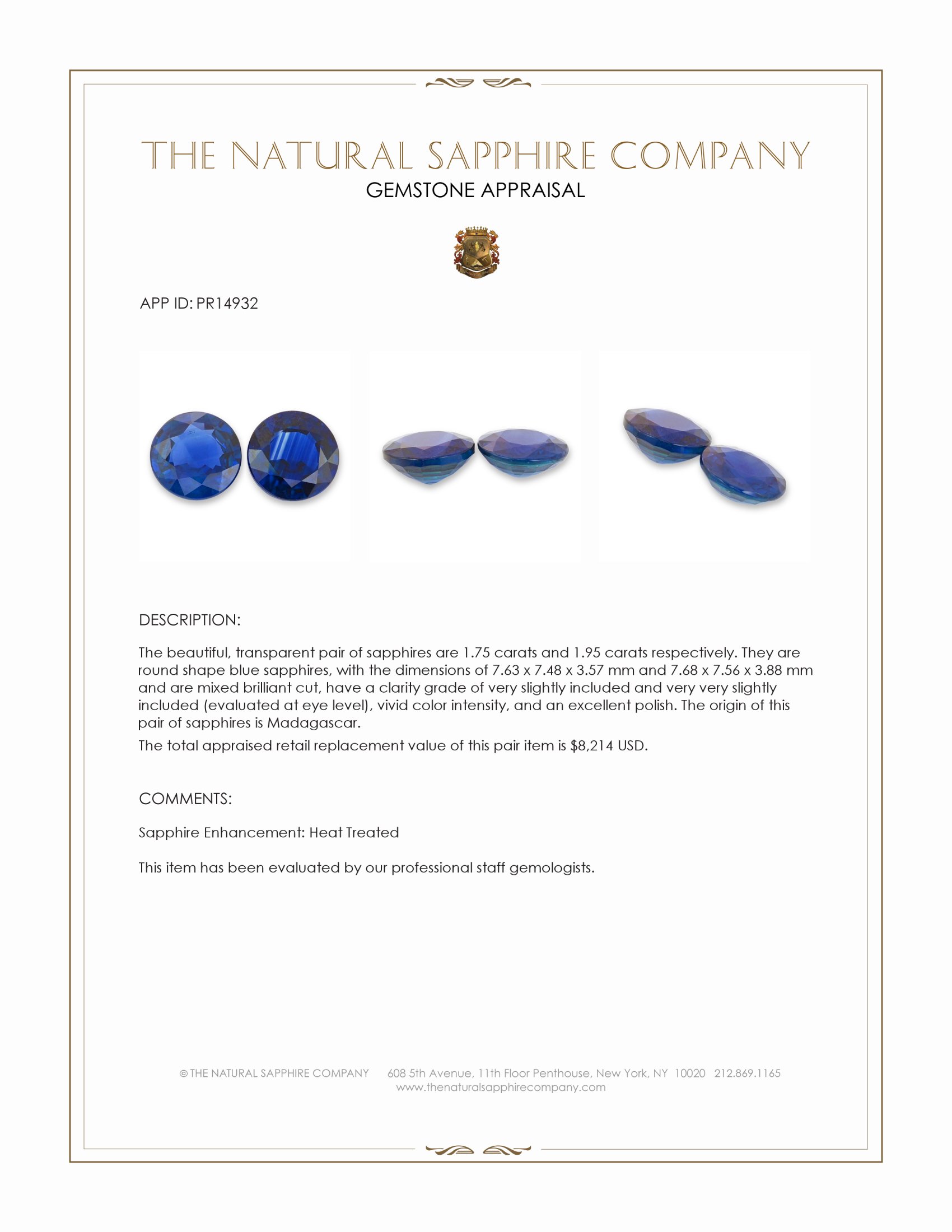 3.70 Ct.Tw. Blue Sapphire Pair from Madagascar