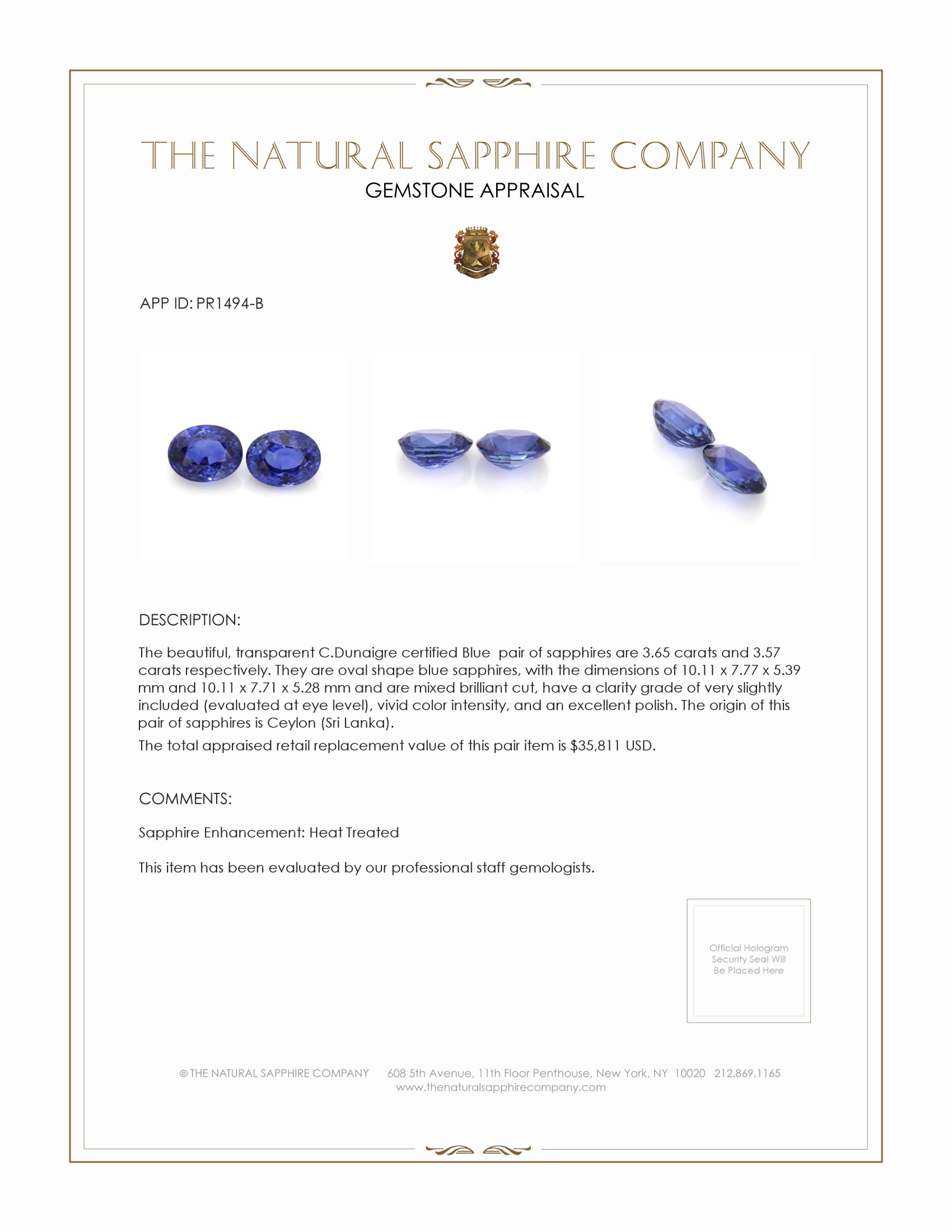 7.22 Ct.Tw. Blue Sapphire Pair from Ceylon (Sri Lanka)