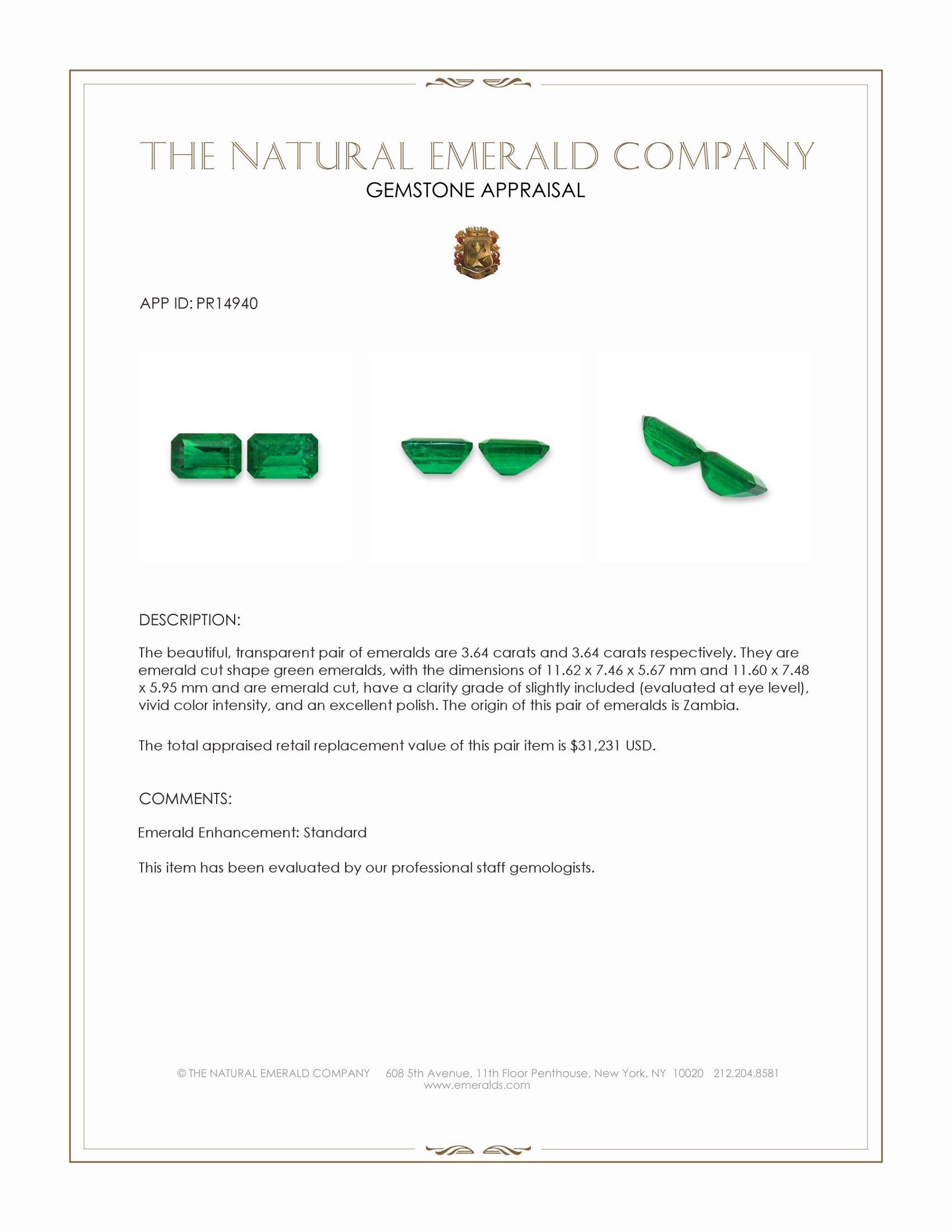 7.28 Ct.Tw. Emerald Pair from Zambia