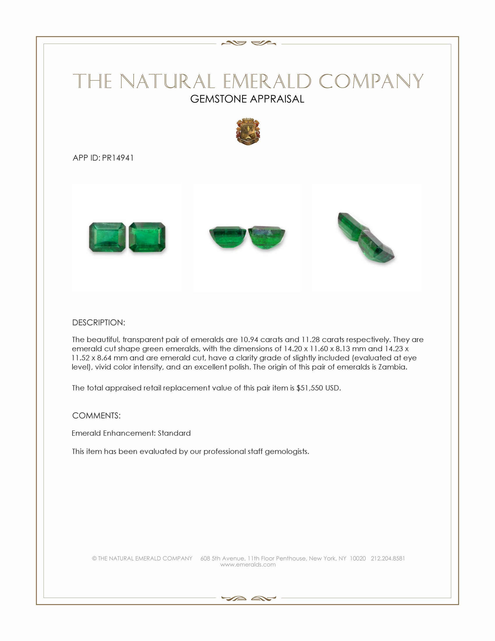 22.22 Ct.Tw. Emerald Pair from Zambia
