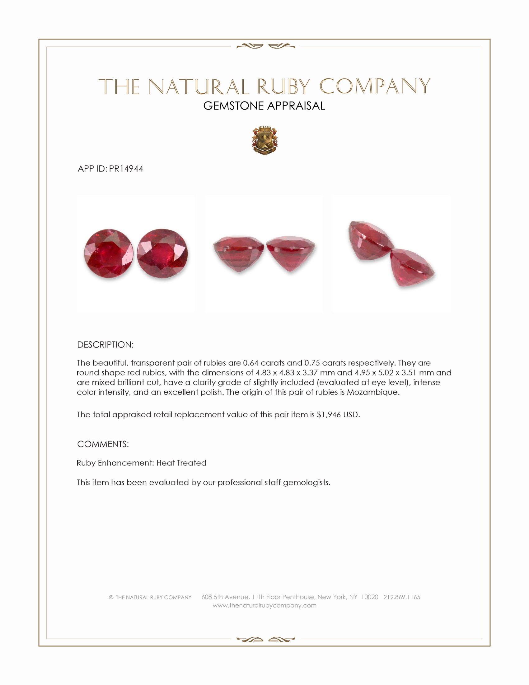 1.39 Ct.Tw. Ruby Pair from Mozambique