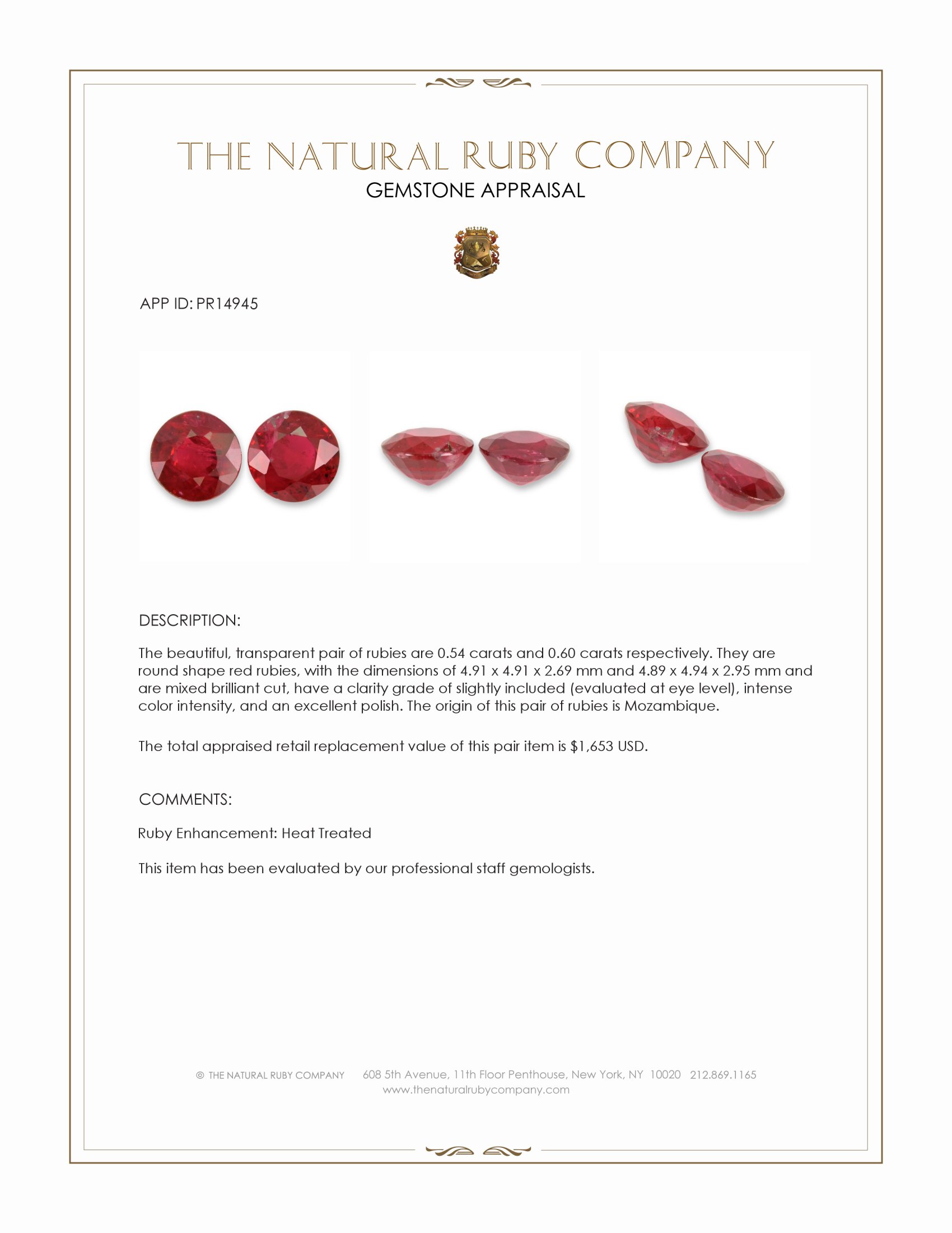 1.14 Ct.Tw. Ruby Pair from Mozambique