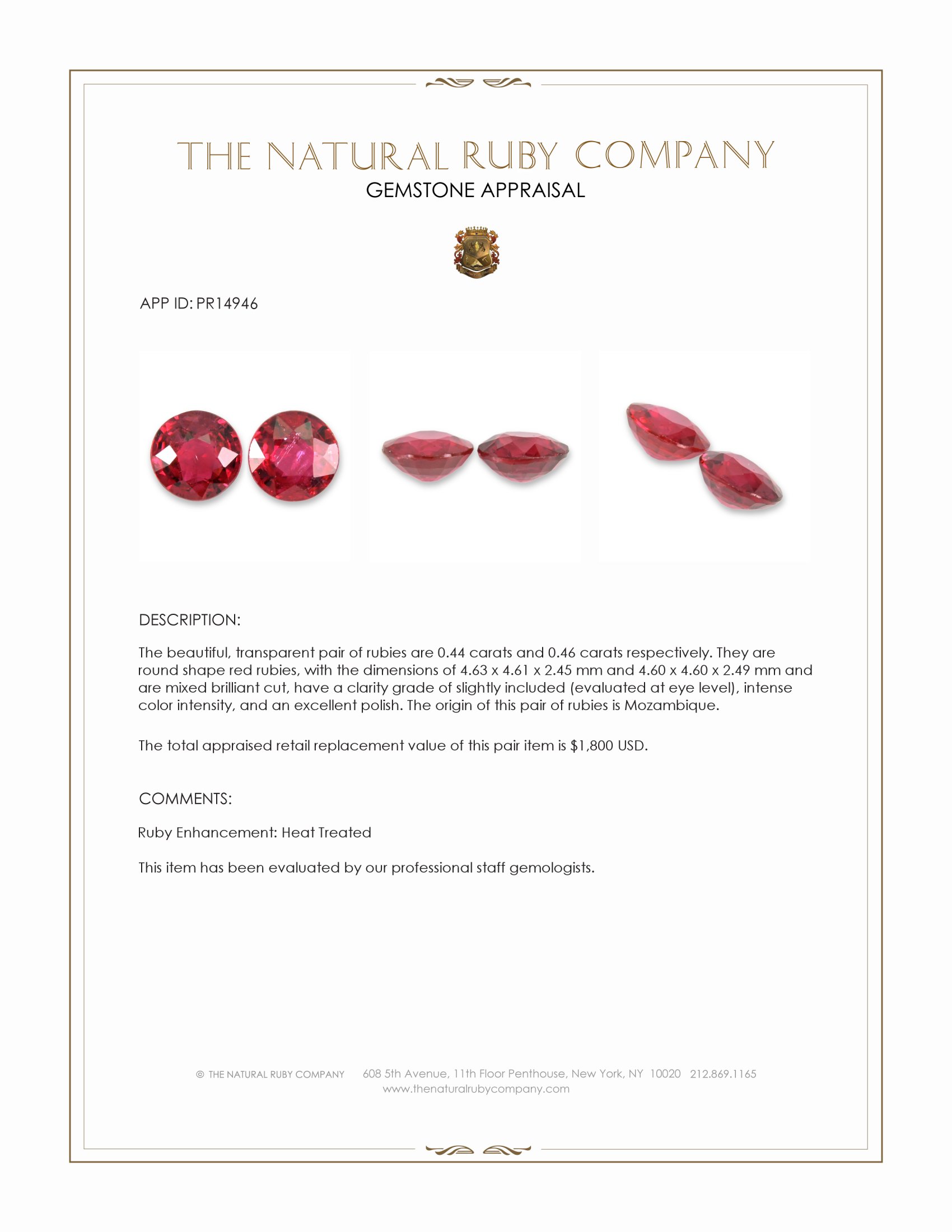 0.90 Ct.Tw. Ruby Pair from Mozambique