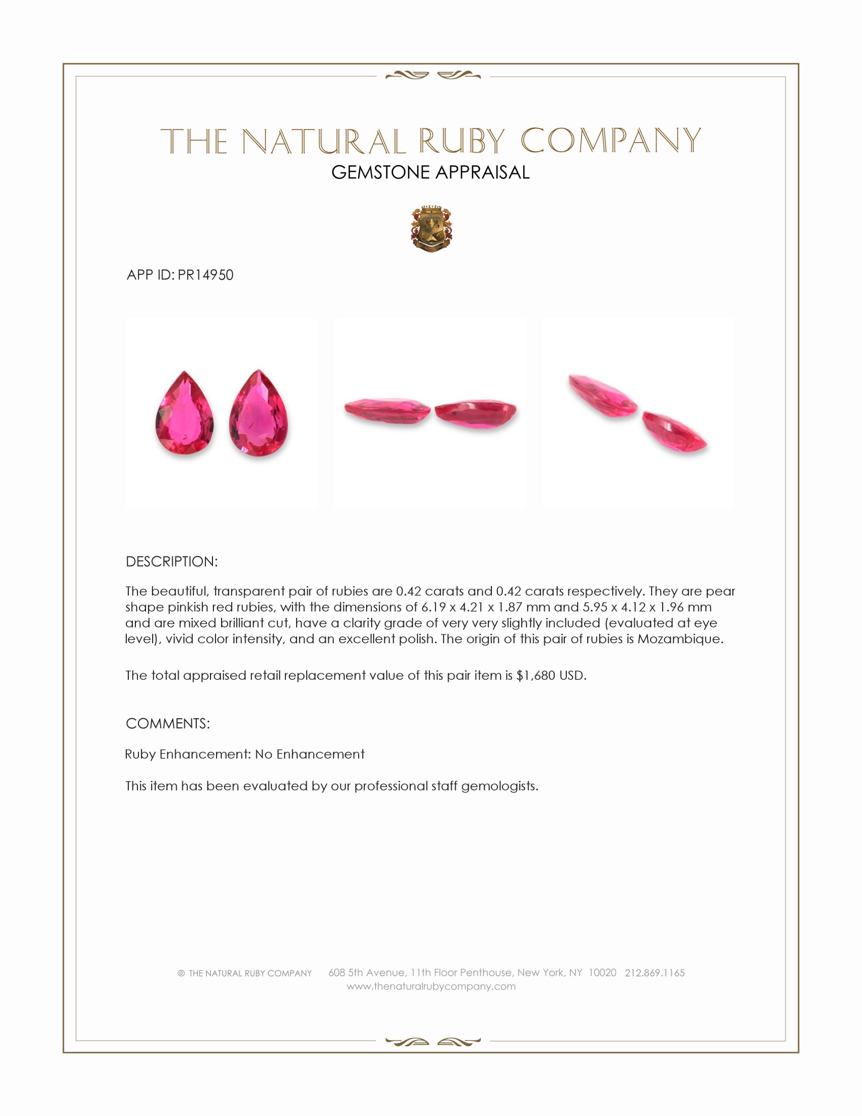 0.84 Ct.Tw. Pinkish Red Ruby Pair from Mozambique