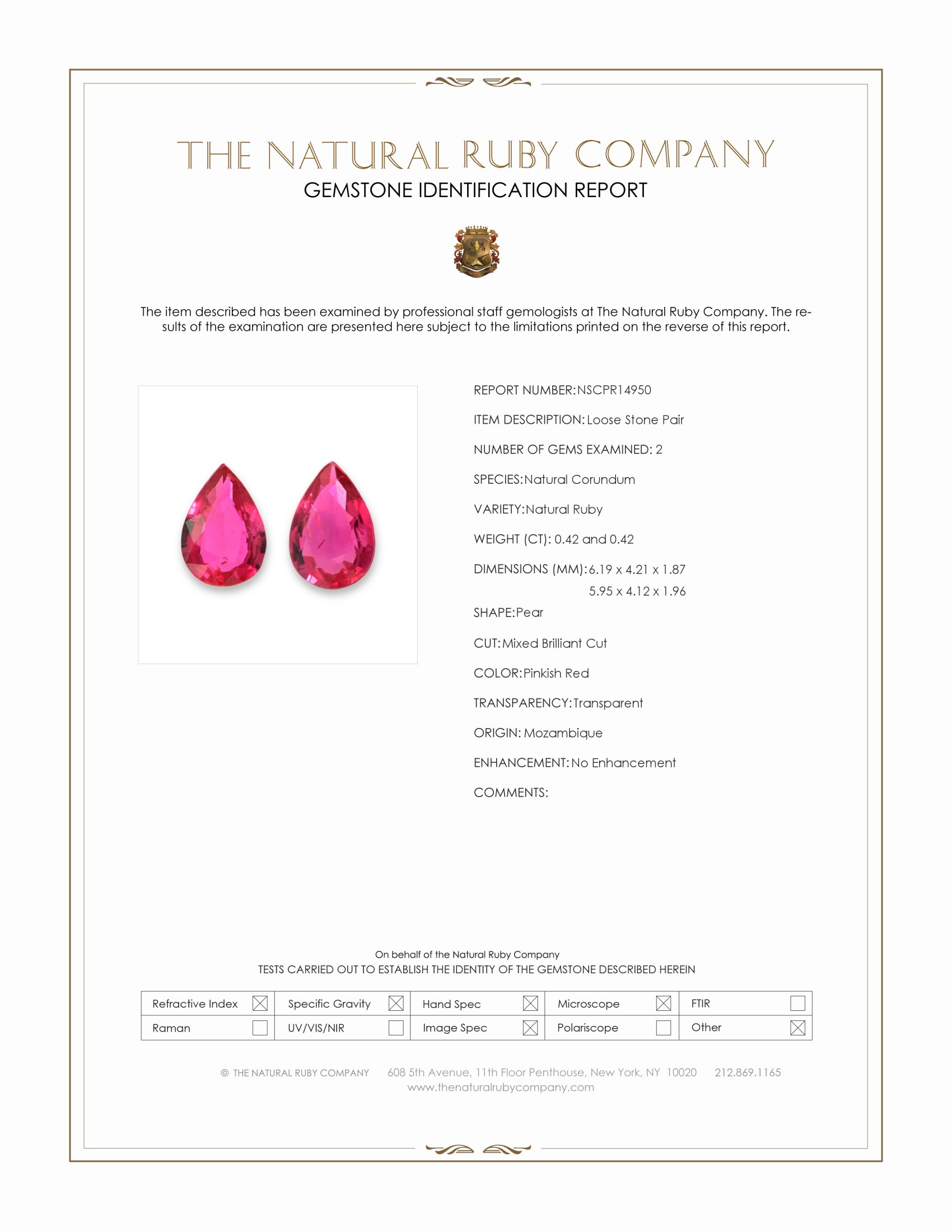 0.84 Ct.Tw. Pinkish Red Ruby Pair from Mozambique
