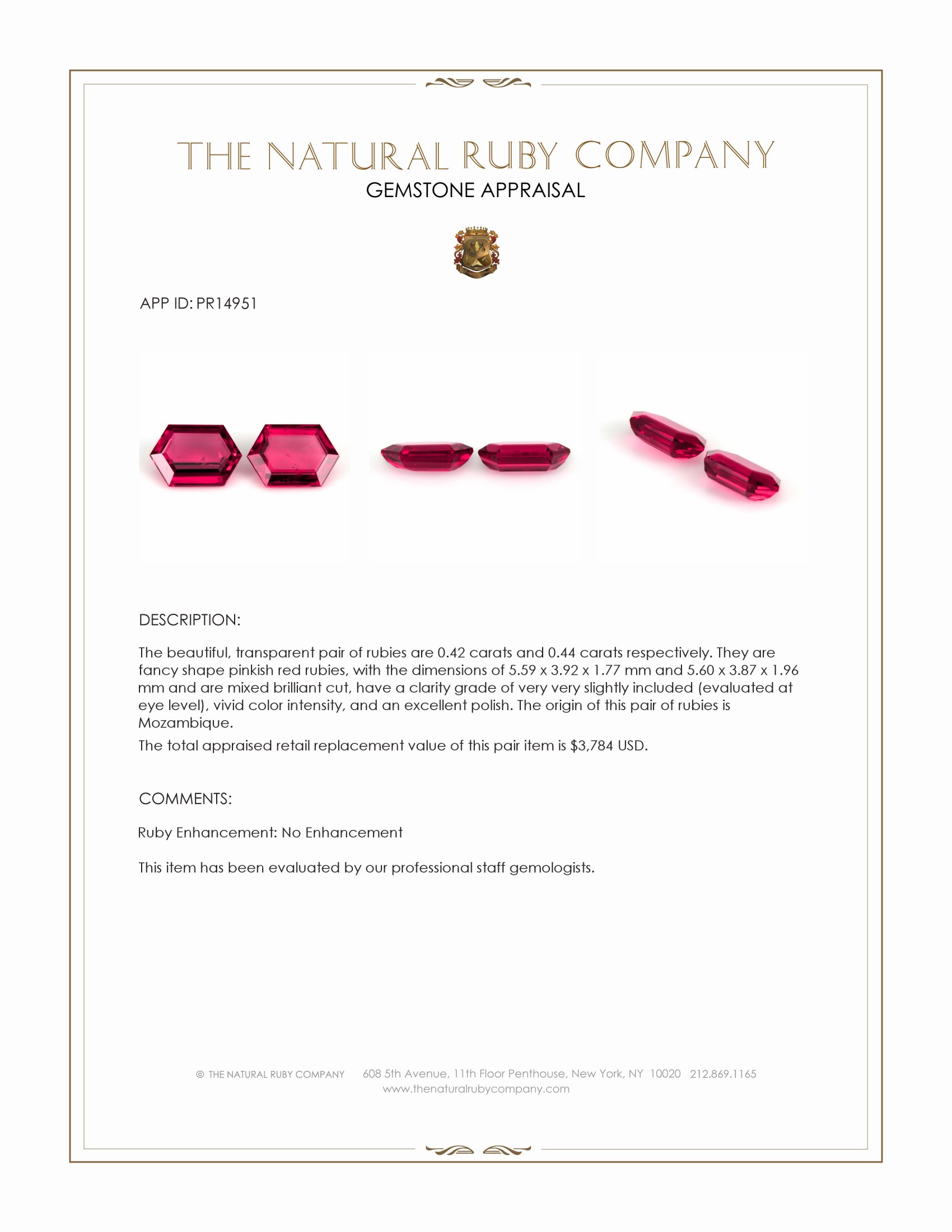 0.86 Ct.Tw. Pinkish Red Ruby Pair from Mozambique