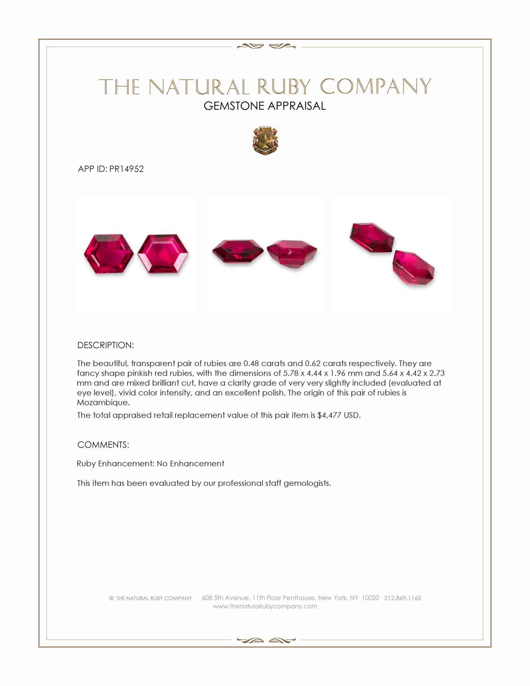 1.10 Ct.Tw. Pinkish Red Ruby Pair from Mozambique