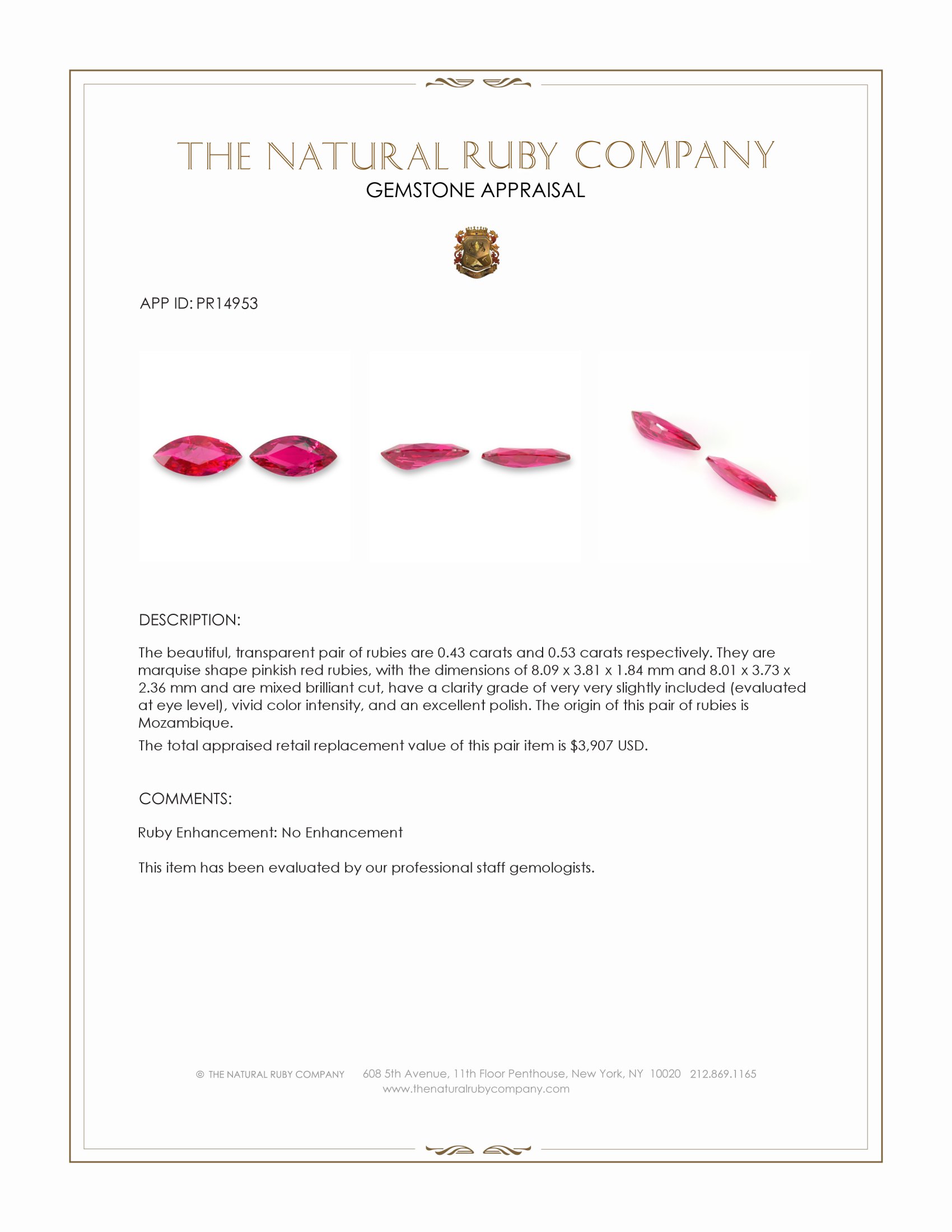 0.96 Ct.Tw. Pinkish Red Ruby Pair from Mozambique