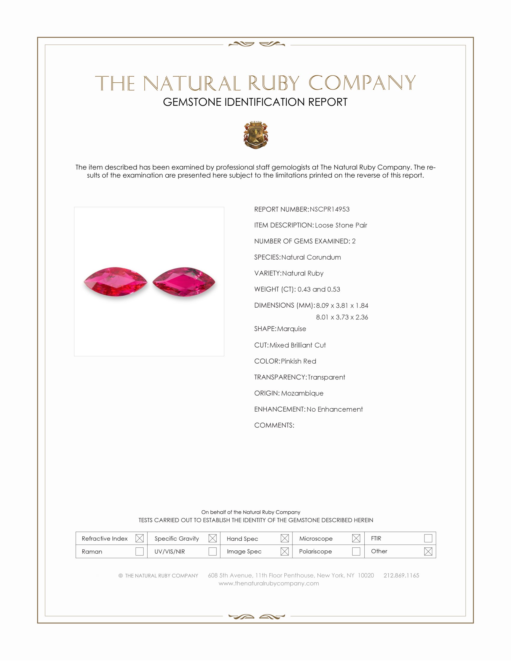 0.96 Ct.Tw. Pinkish Red Ruby Pair from Mozambique