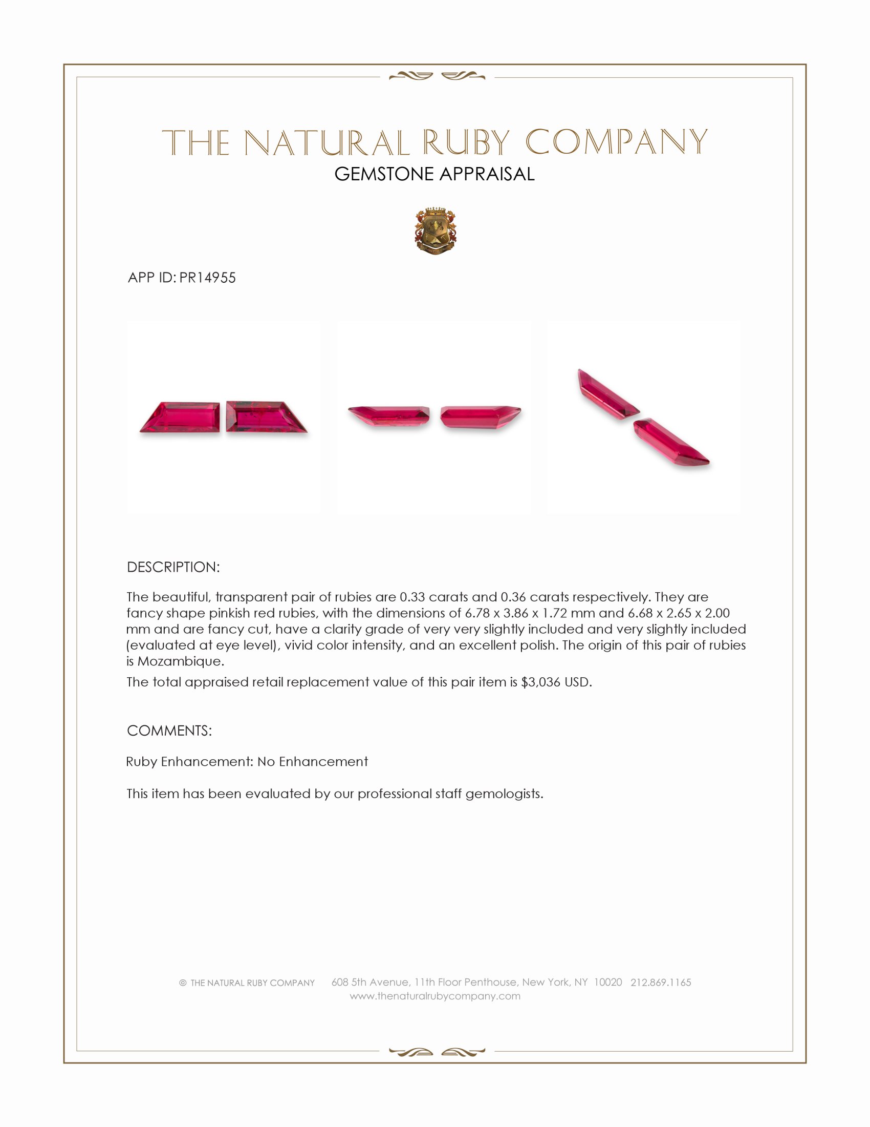 0.69 Ct.Tw. Pinkish Red Ruby Pair from Mozambique