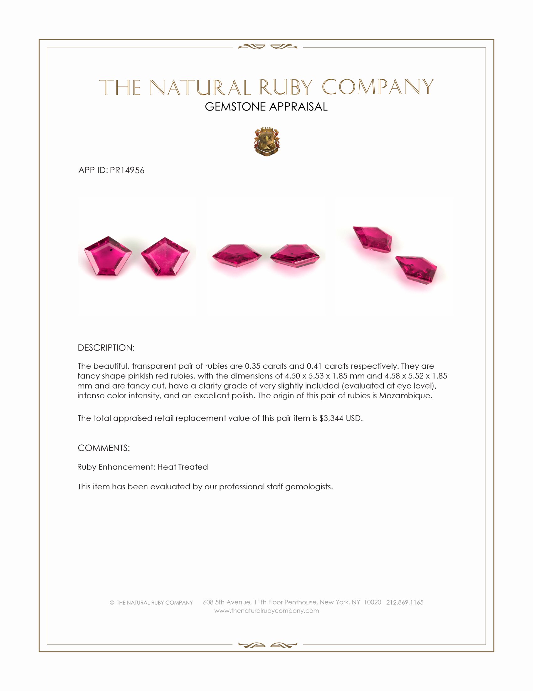 0.76 Ct.Tw. Pinkish Red Ruby Pair from Mozambique