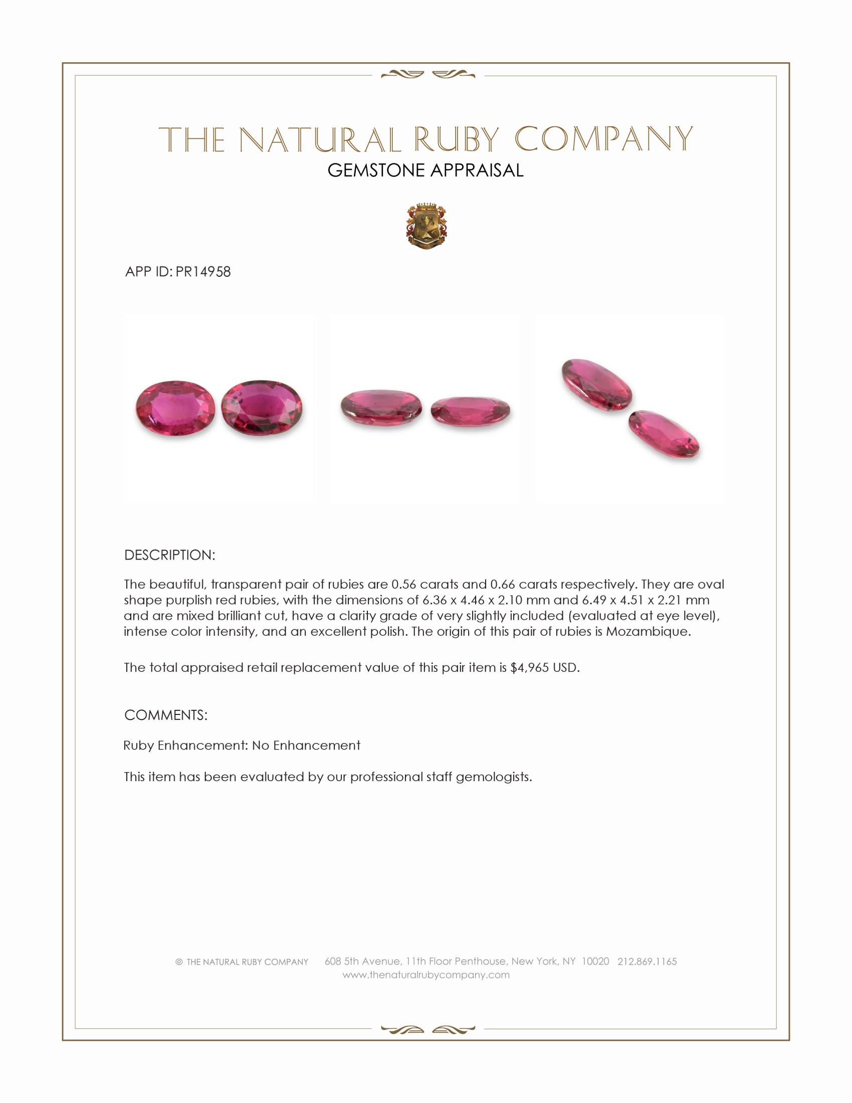 1.22 Ct.Tw. Purplish Red Ruby Pair from Mozambique