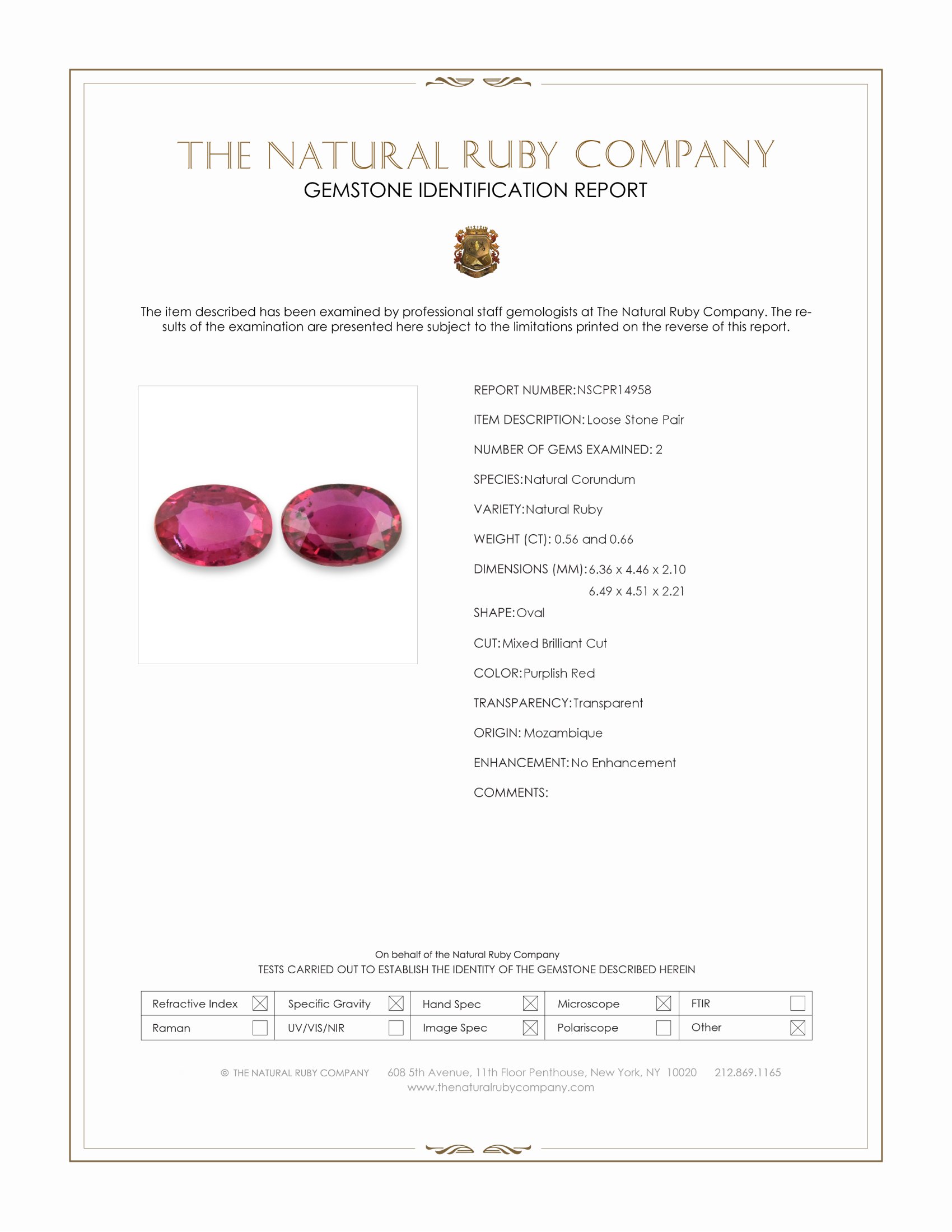 1.22 Ct.Tw. Purplish Red Ruby Pair from Mozambique