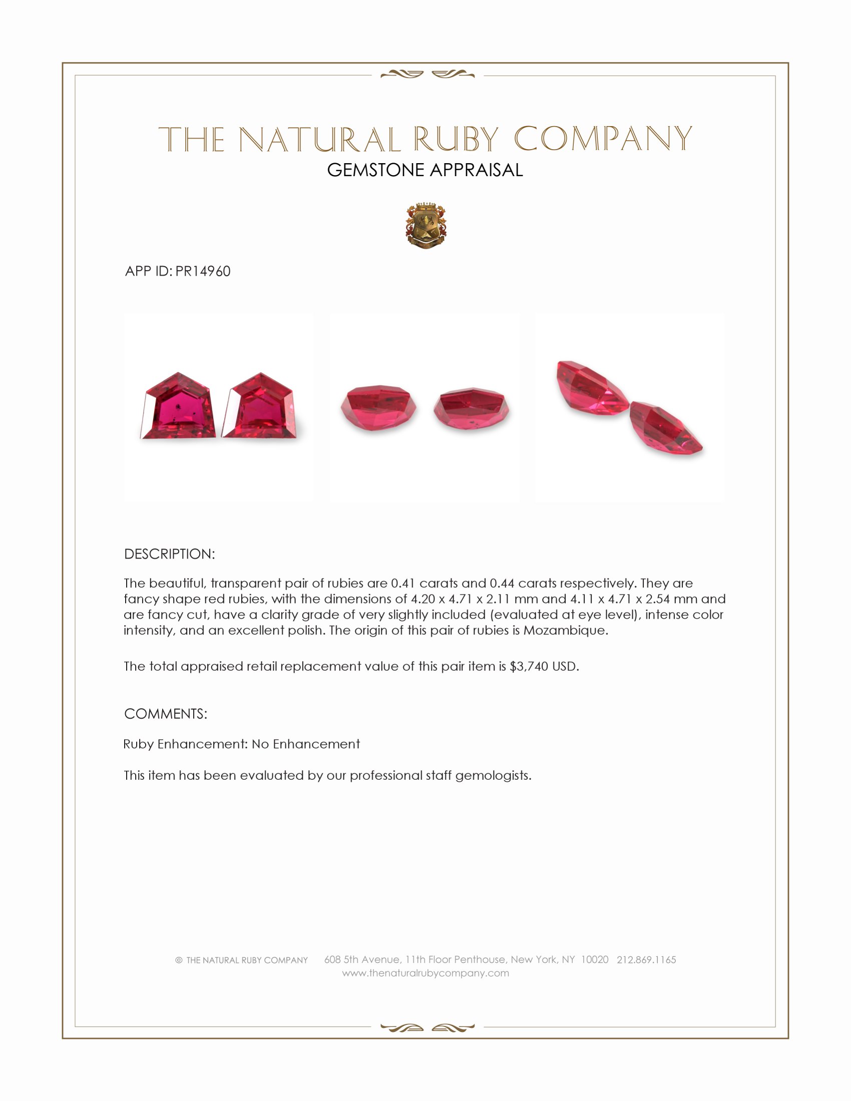 0.85 Ct.Tw. Ruby Pair from Mozambique