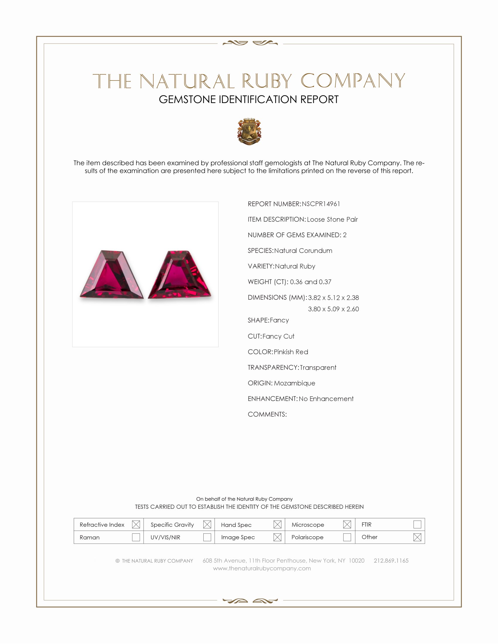 0.73 Ct.Tw. Pinkish Red Ruby Pair from Mozambique