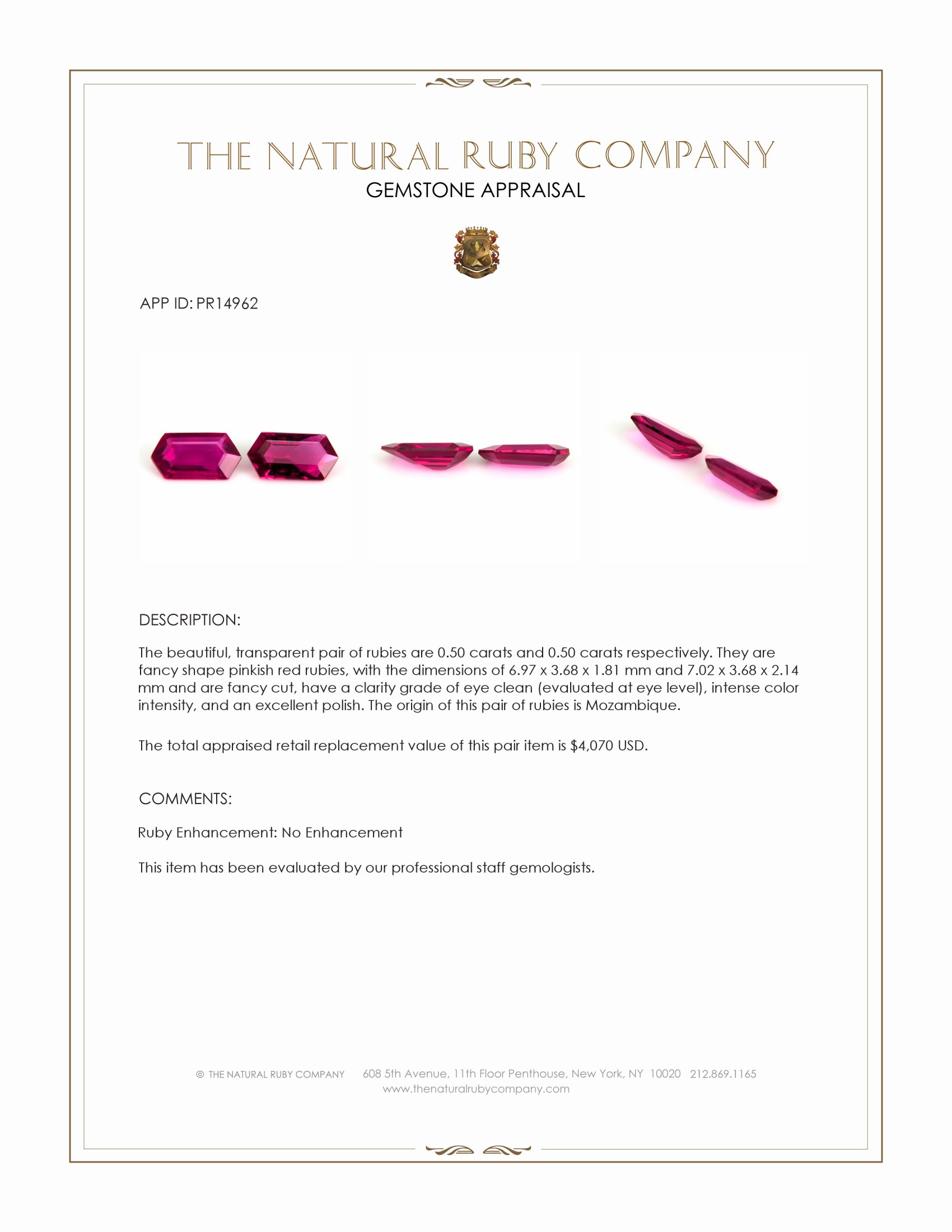 1.00 Ct.Tw. Pinkish Red Ruby Pair from Mozambique