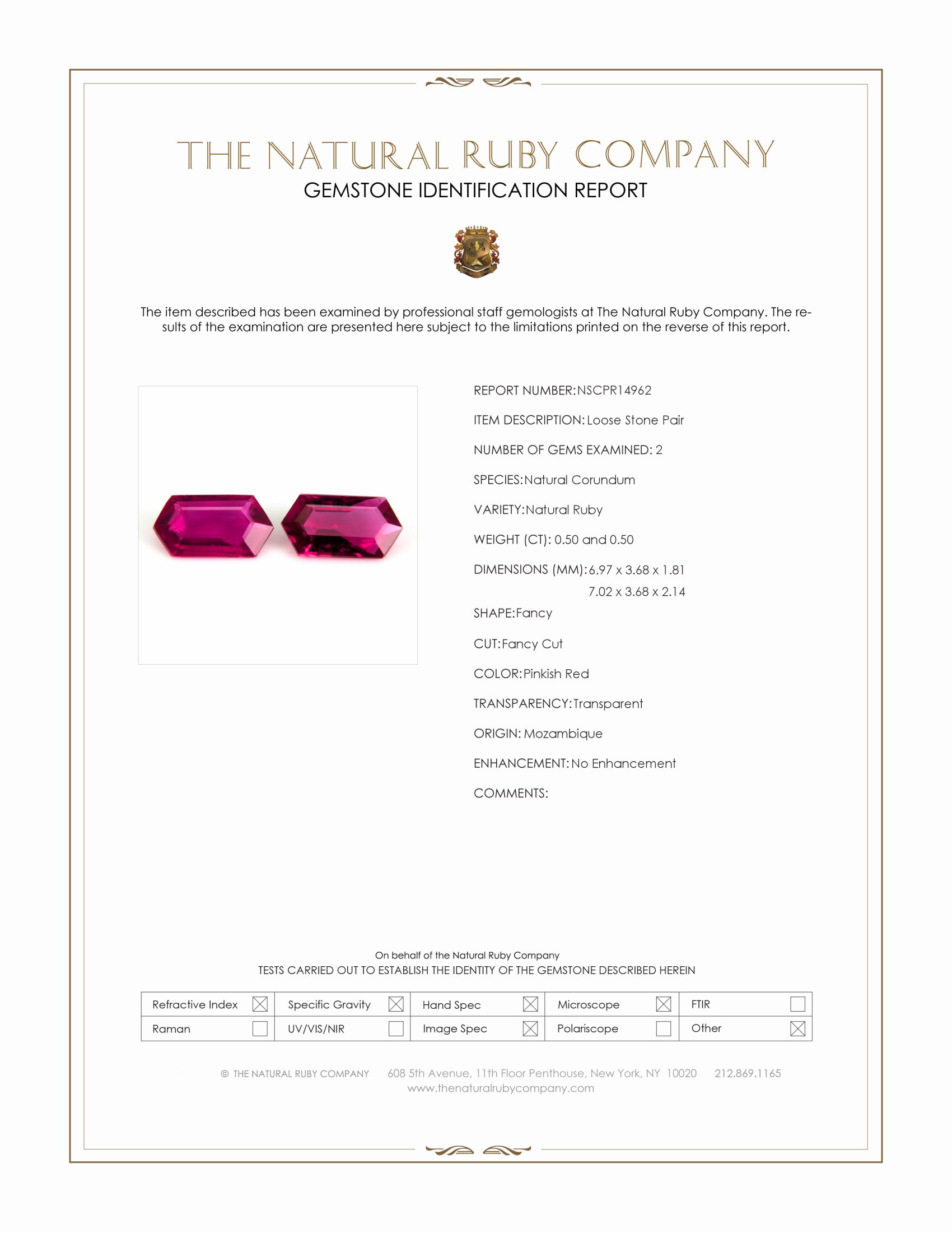 1.00 Ct.Tw. Pinkish Red Ruby Pair from Mozambique