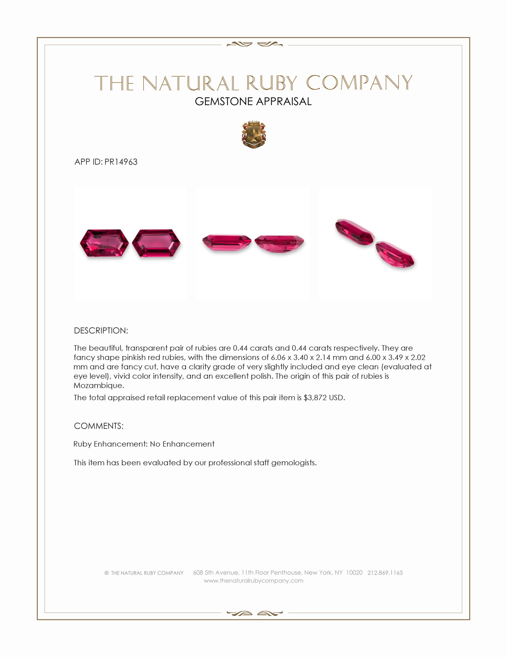 0.88 Ct.Tw. Pinkish Red Ruby Pair from Mozambique