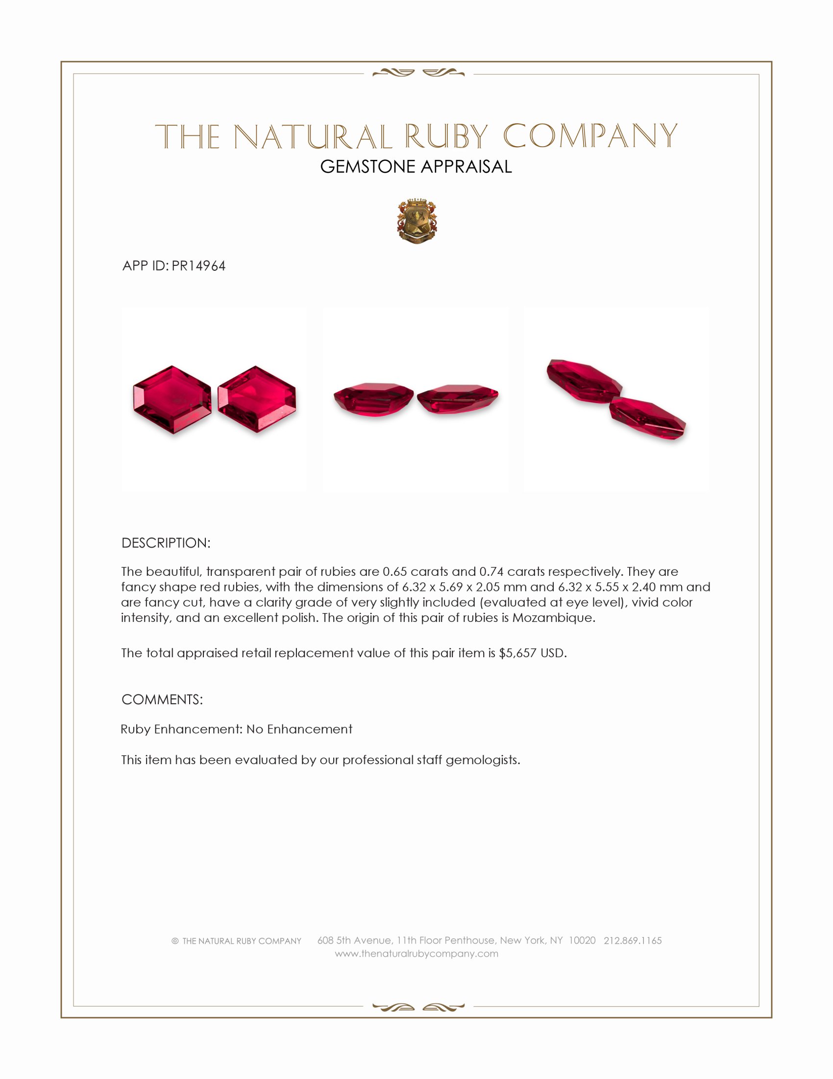 1.39 Ct.Tw. Ruby Pair from Mozambique