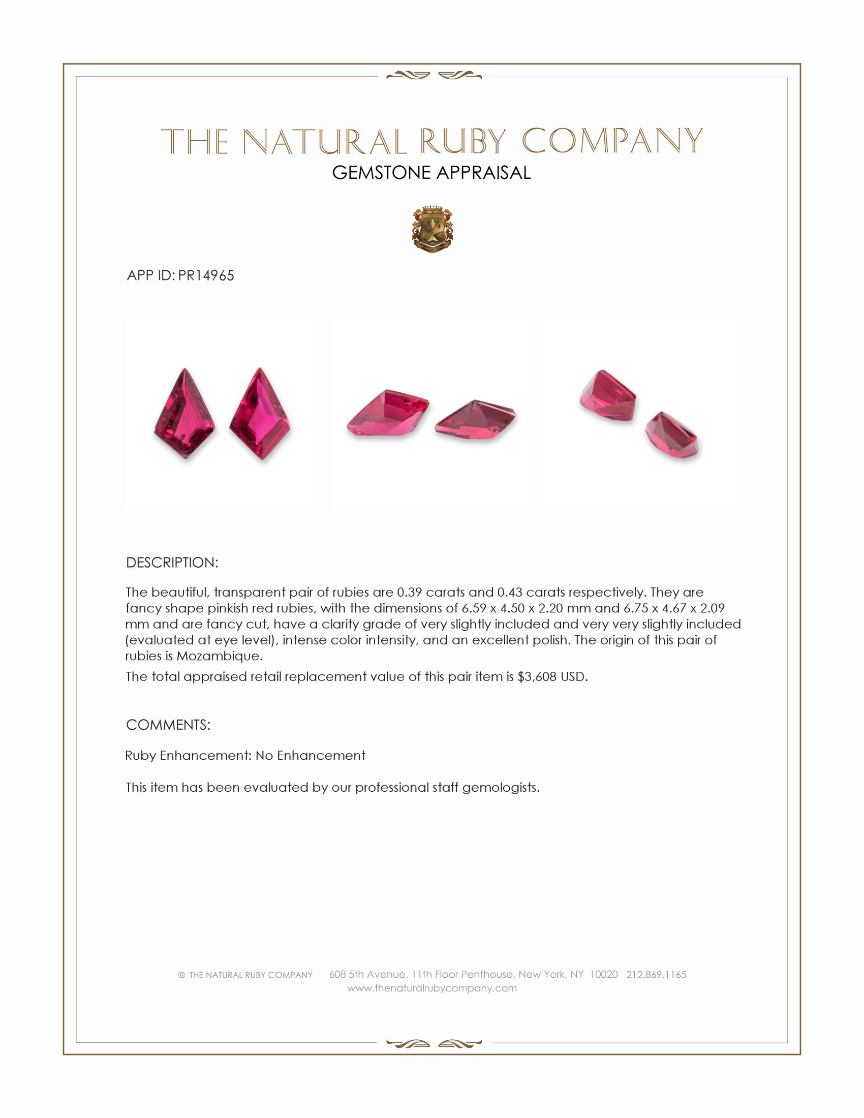 0.82 Ct.Tw. Pinkish Red Ruby Pair from Mozambique