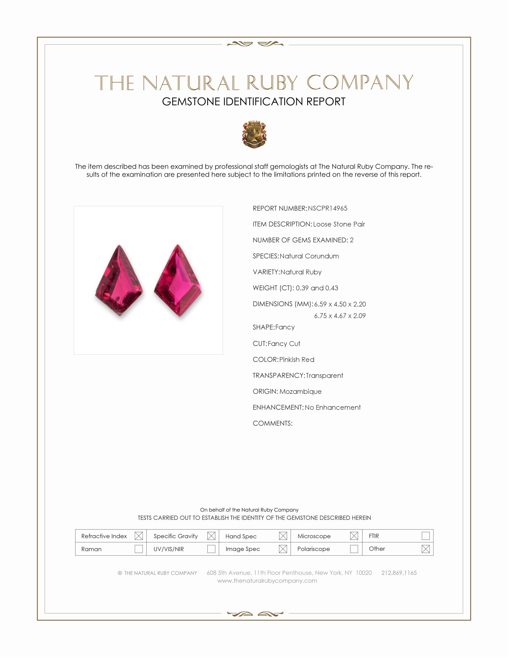 0.82 Ct.Tw. Pinkish Red Ruby Pair from Mozambique