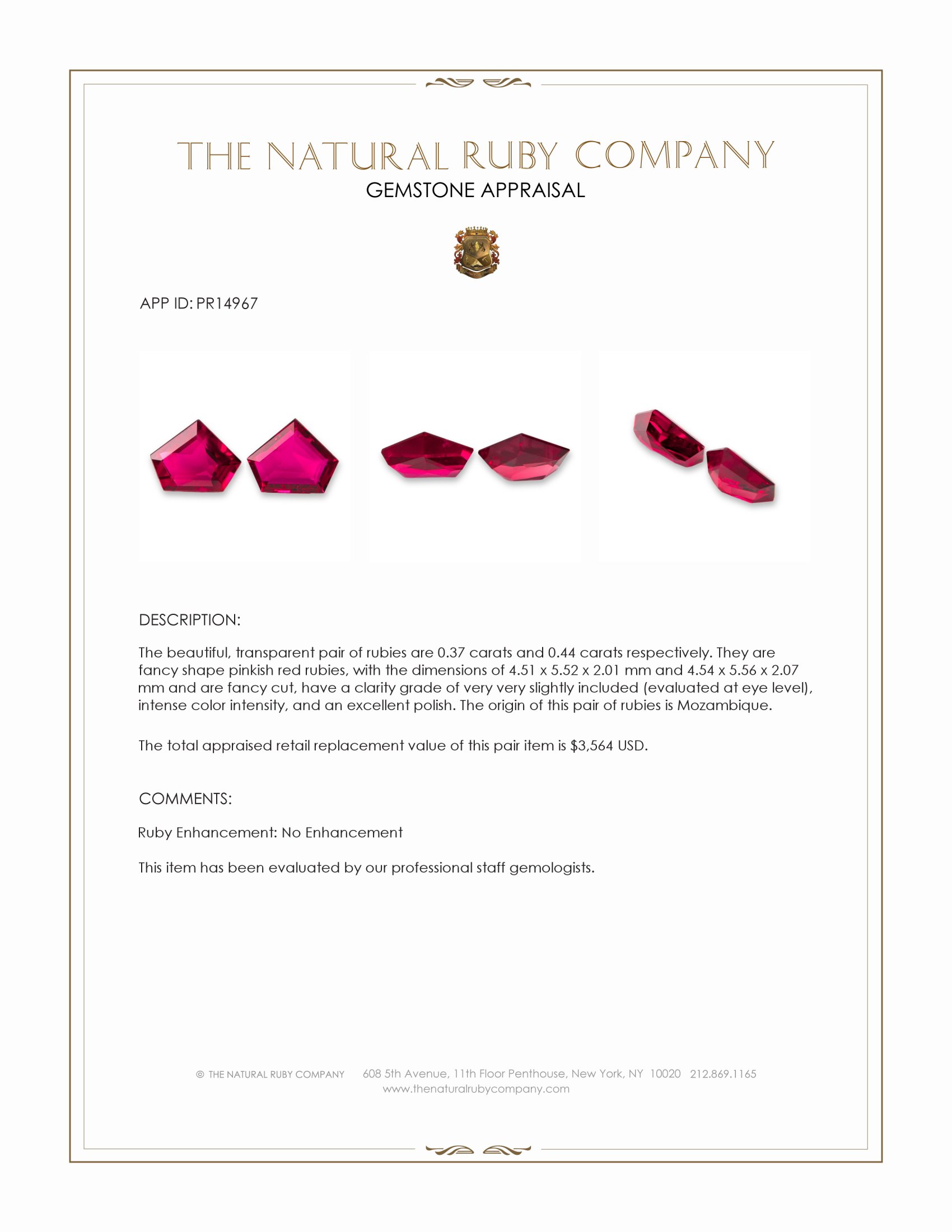 0.81 Ct.Tw. Pinkish Red Ruby Pair from Mozambique