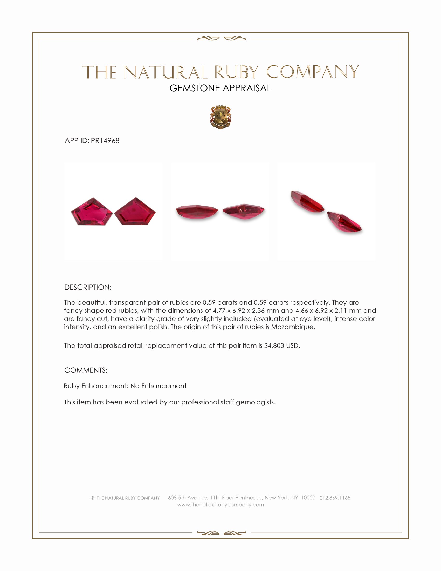 1.18 Ct.Tw. Ruby Pair from Mozambique