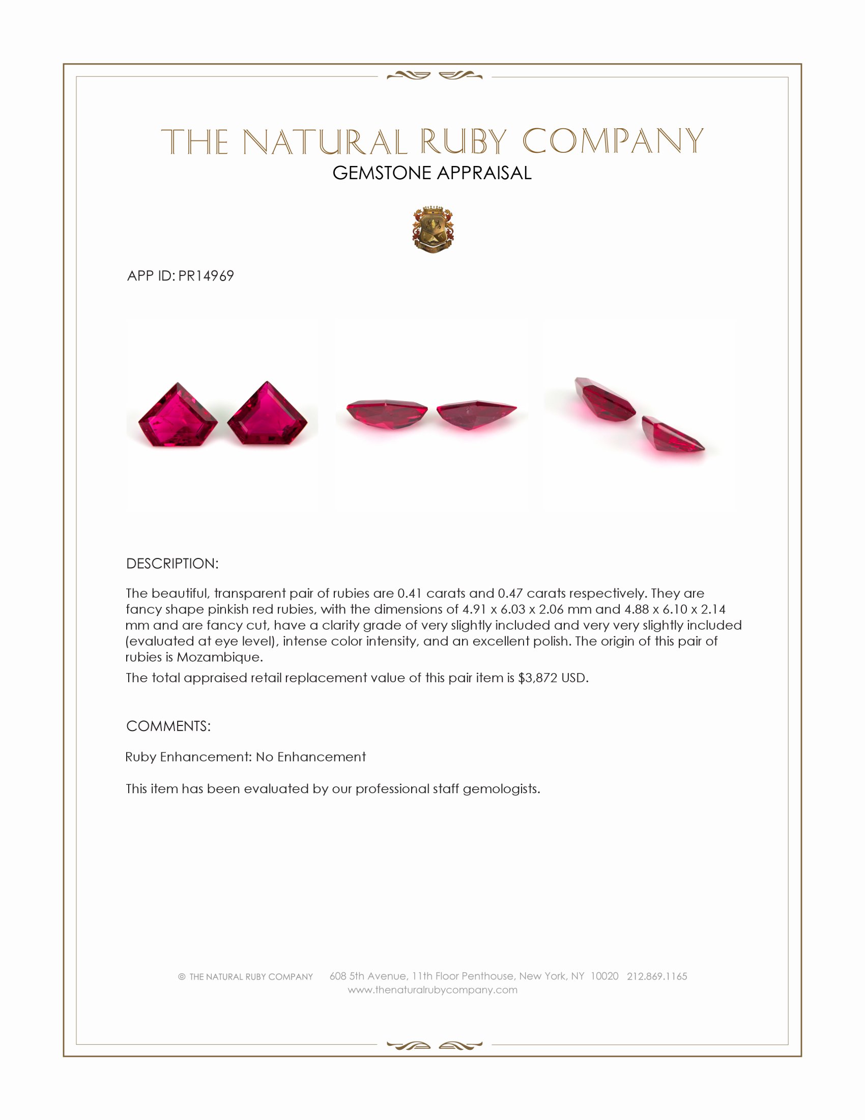 0.88 Ct.Tw. Pinkish Red Ruby Pair from Mozambique
