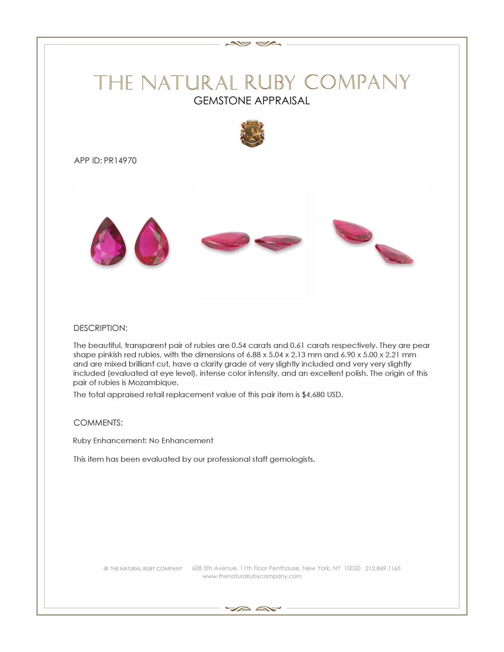 1.15 Ct.Tw. Pinkish Red Ruby Pair from Mozambique