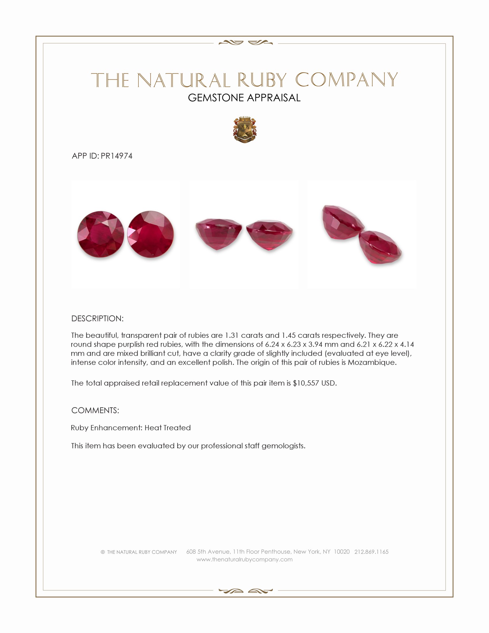 2.76 Ct.Tw. Purplish Red Ruby Pair from Mozambique