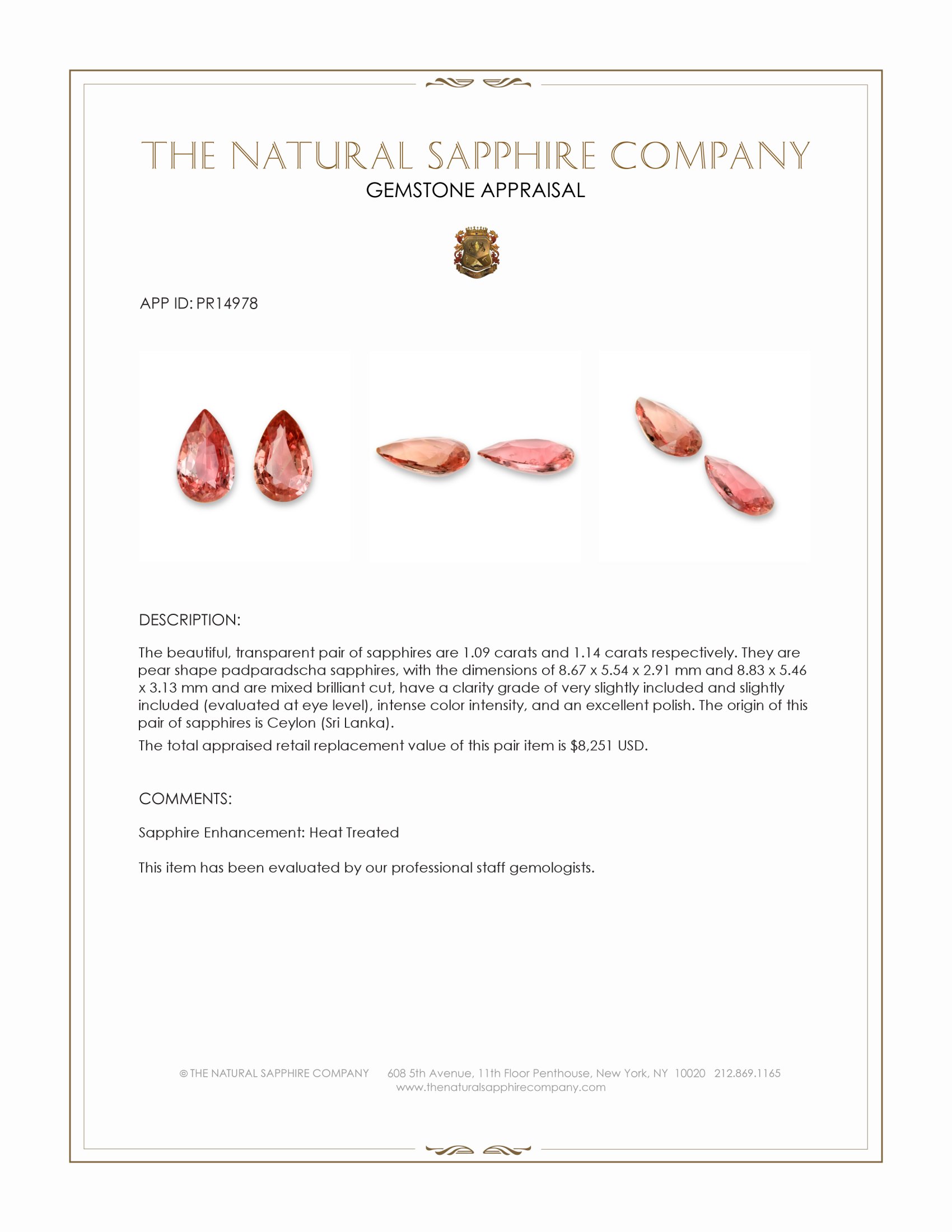 2.23 Ct.Tw. Padparadscha Sapphire Pair from Ceylon (Sri Lanka)