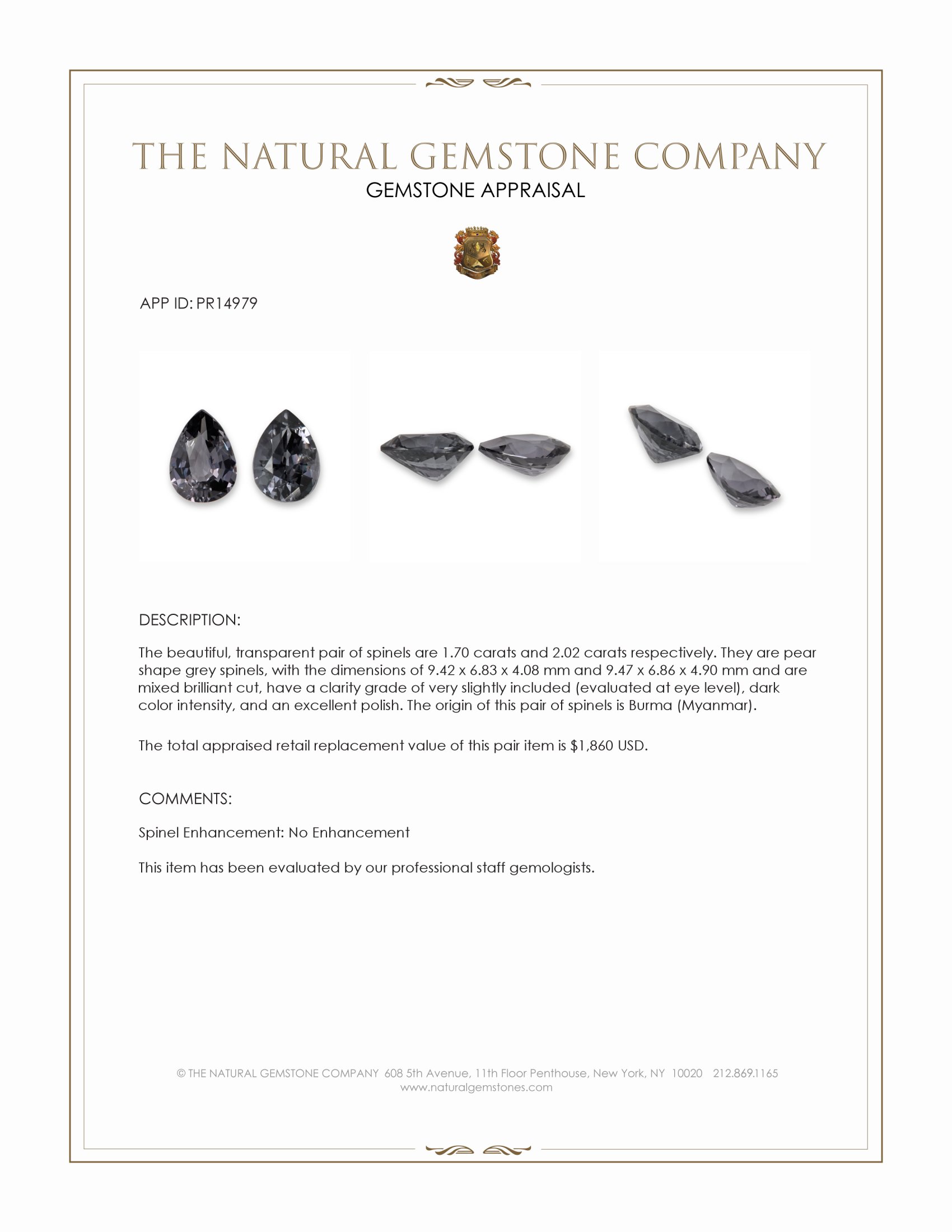 3.72 Ct.Tw. Grey Spinel Pair from Burma (Myanmar)