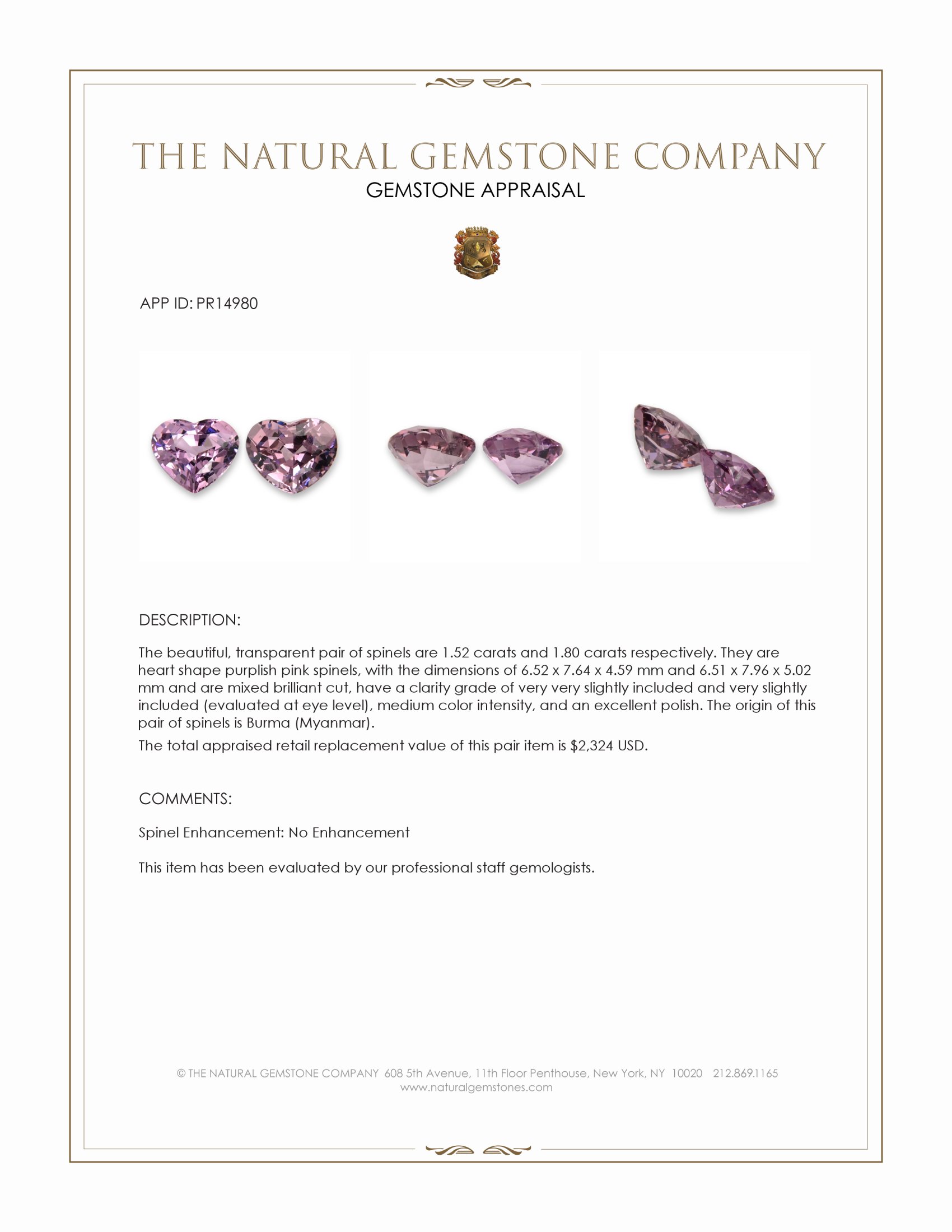 3.32 Ct.Tw. Purplish Pink Spinel Pair from Burma (Myanmar)