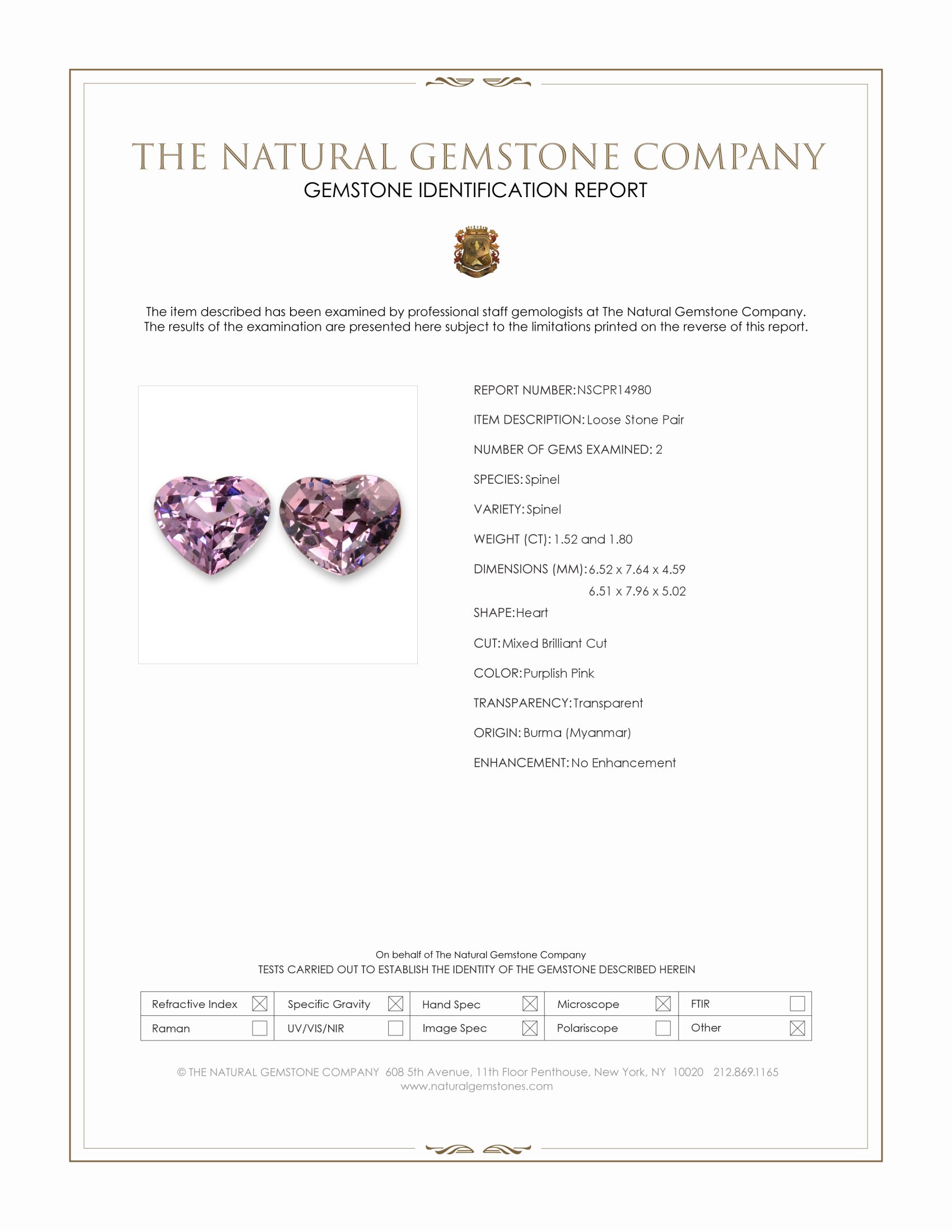 3.32 Ct.Tw. Purplish Pink Spinel Pair from Burma (Myanmar)
