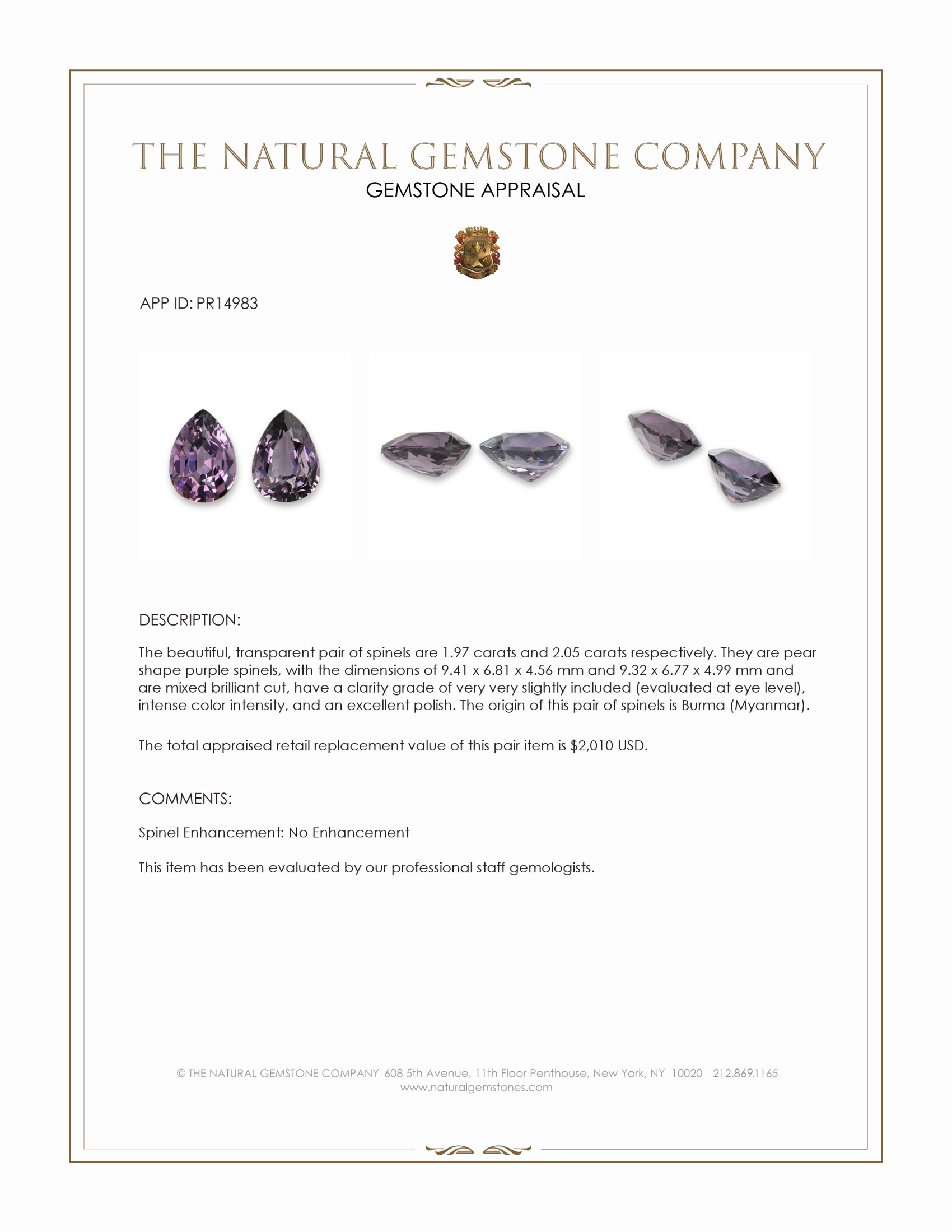 4.02 Ct.Tw. Purple Spinel Pair from Burma (Myanmar)