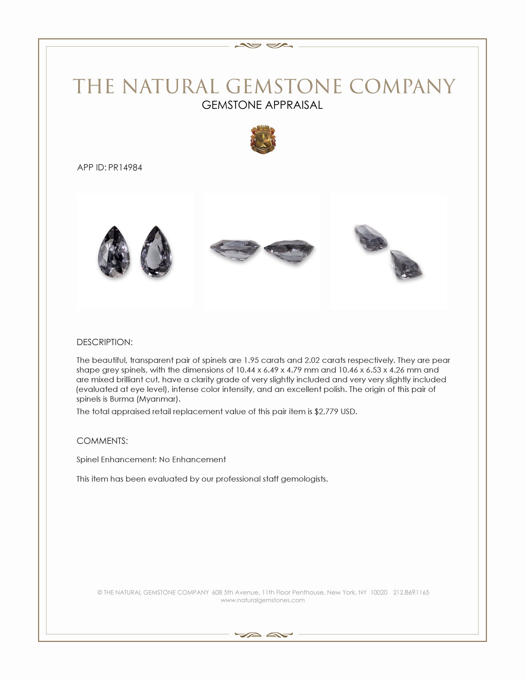 3.97 Ct.Tw. Grey Spinel Pair from Burma (Myanmar)